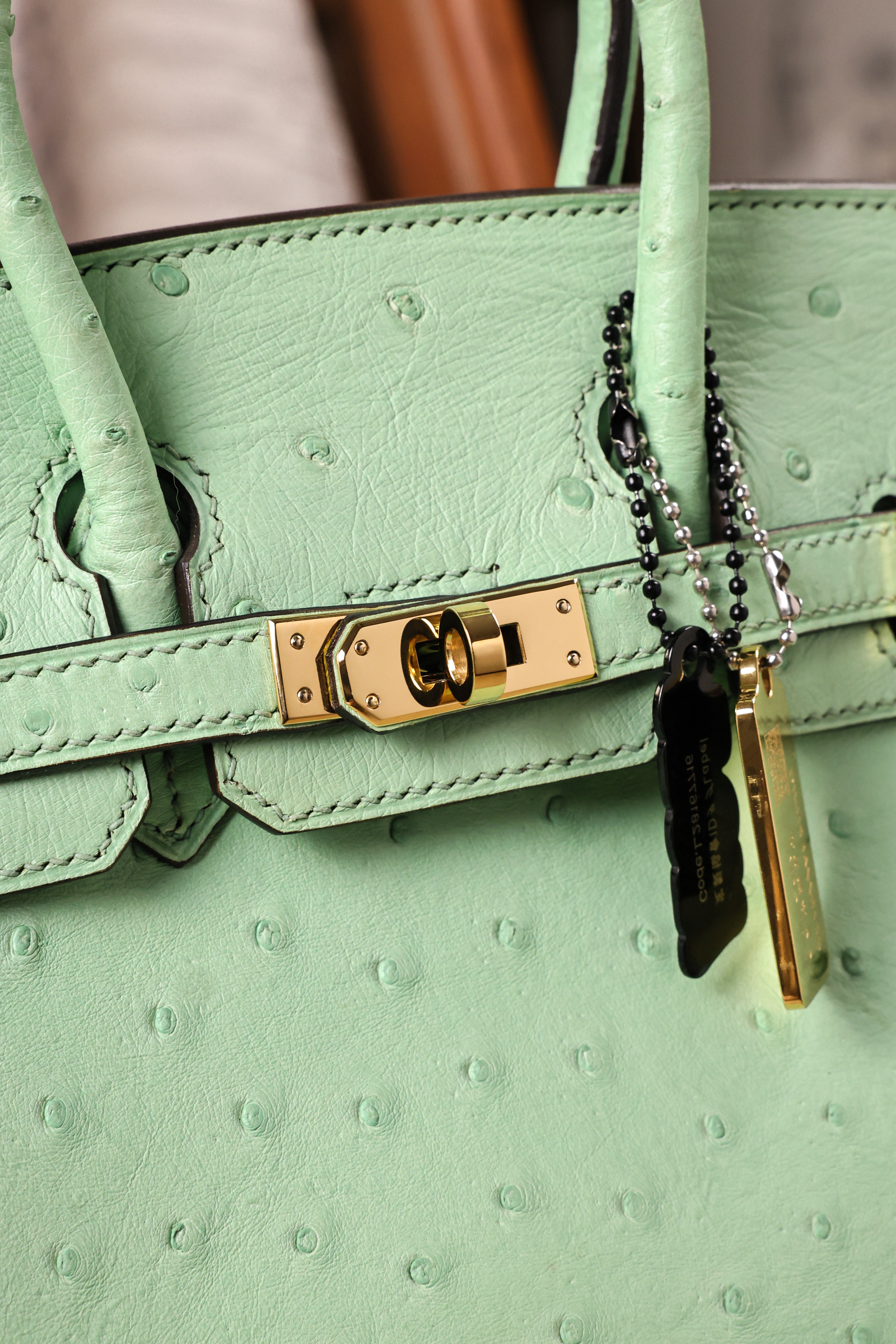 Birkin- All Handmade Golden / Sliver  Avocado green Ostrich leather