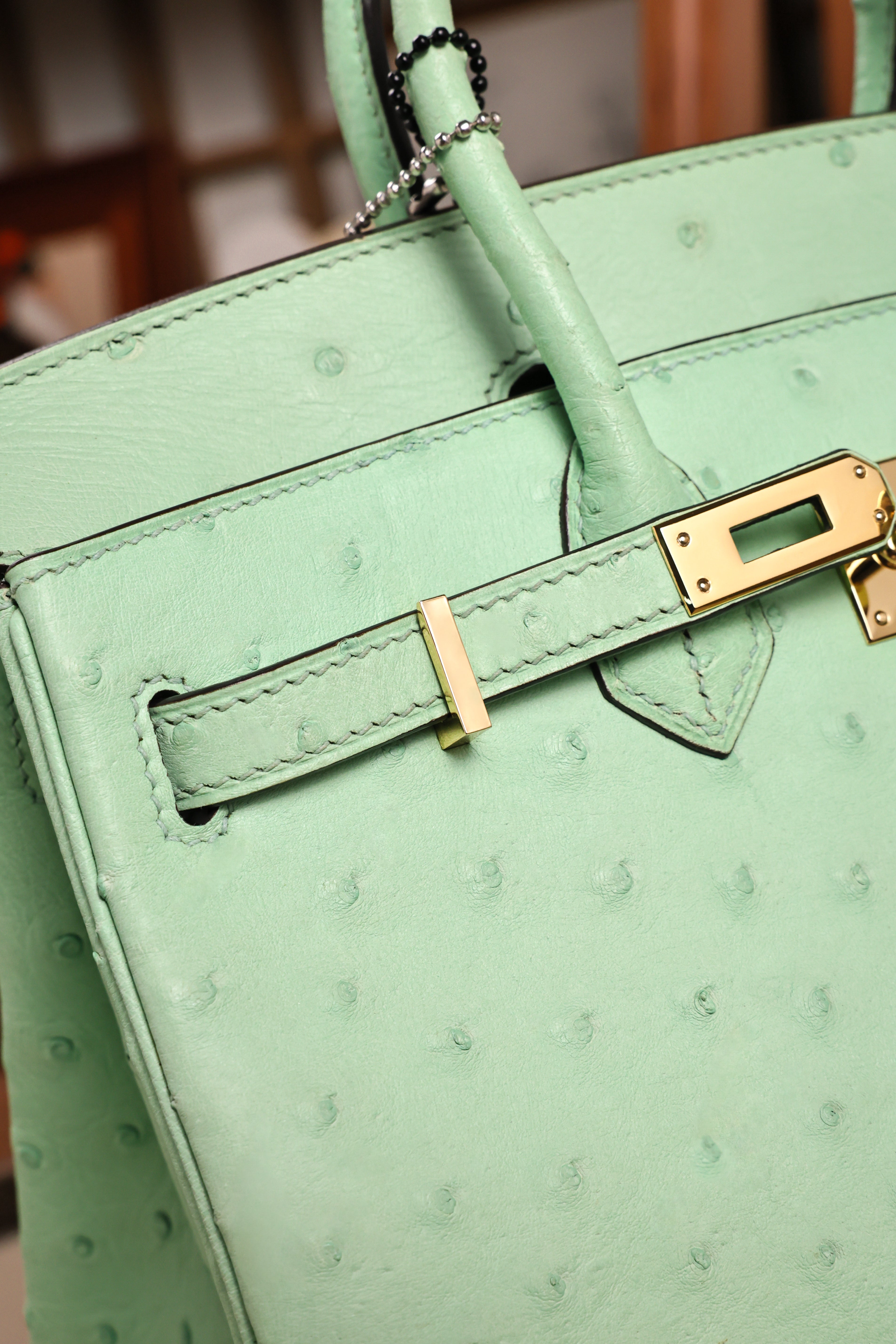 Birkin- All Handmade Golden / Sliver  Avocado green Ostrich leather