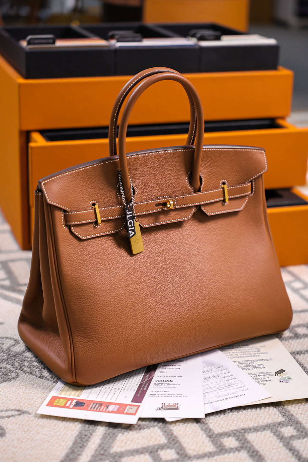 Birkin- All Handmade Golden / Sliver Golden brown  togo leather