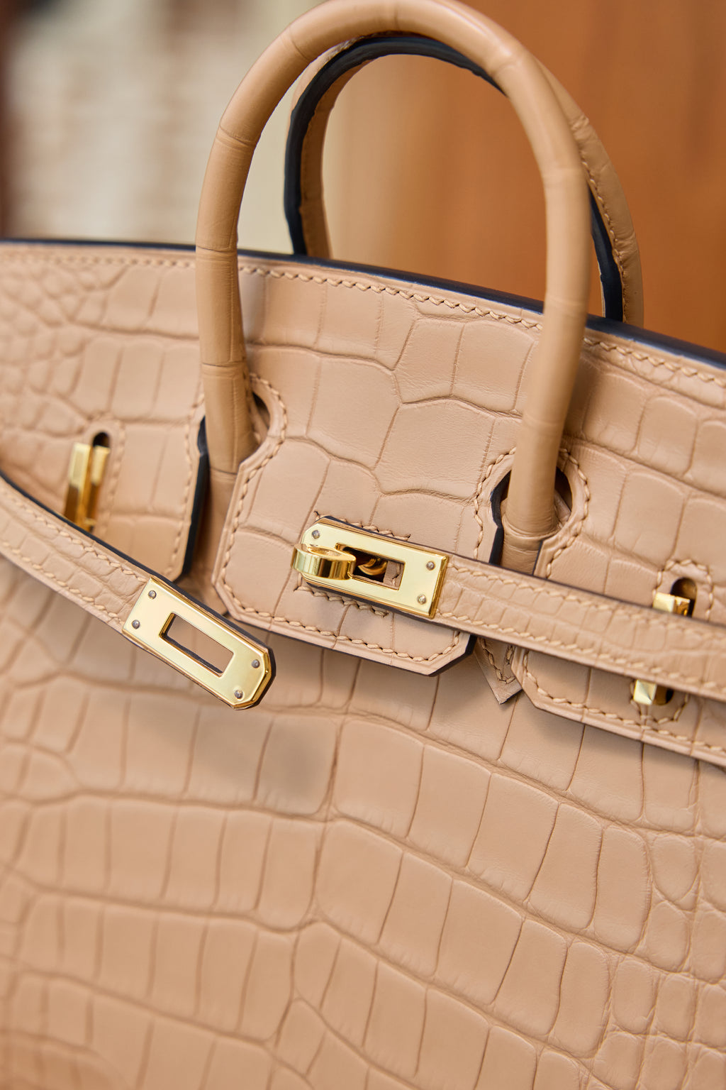 BK-2024 All Handmade Golden  Hardware Masala Matte American crocodile leather