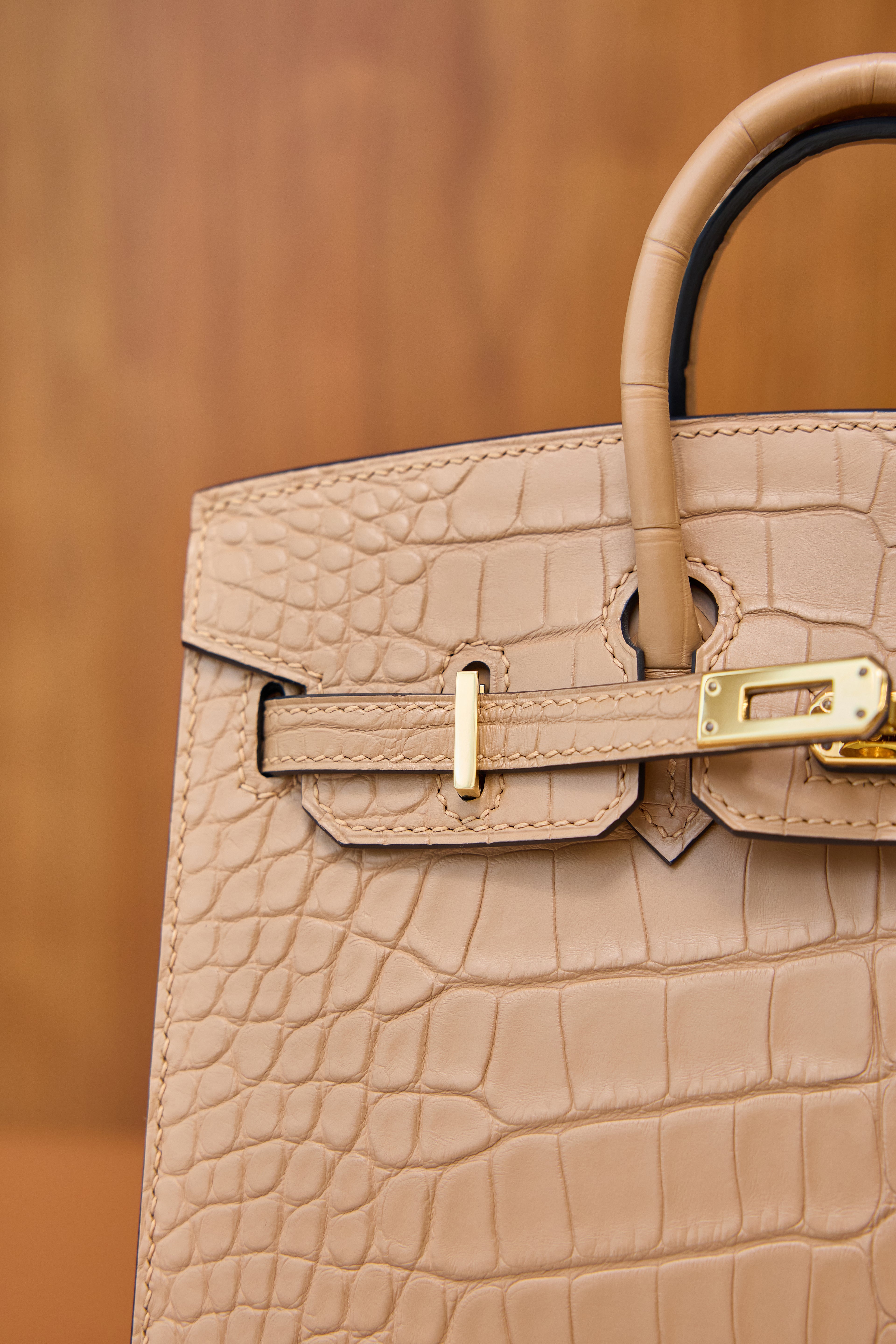 BK-2024 All Handmade Golden  Hardware Masala Matte American crocodile leather