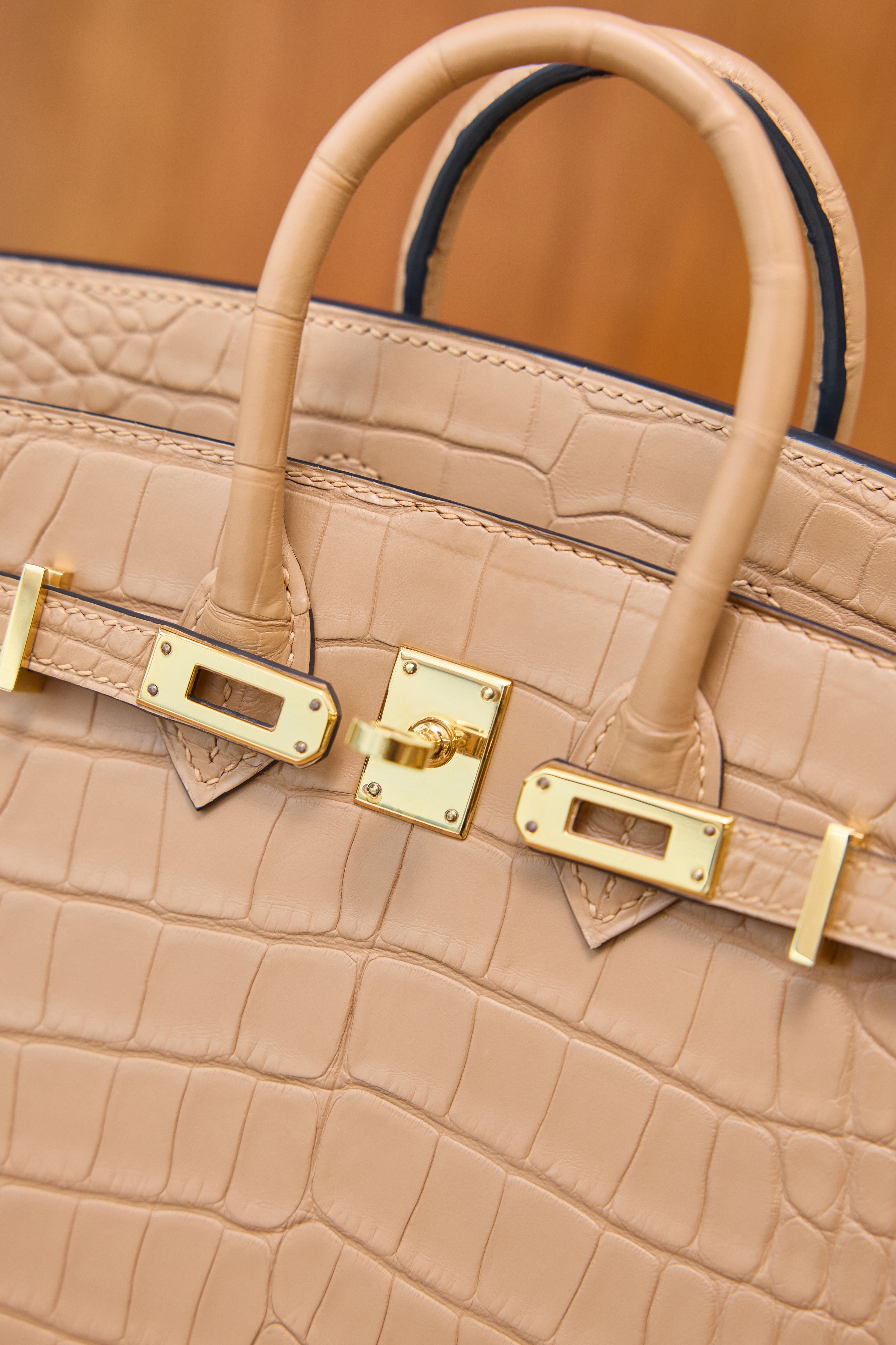BK-2024 All Handmade Golden  Hardware Masala Matte American crocodile leather