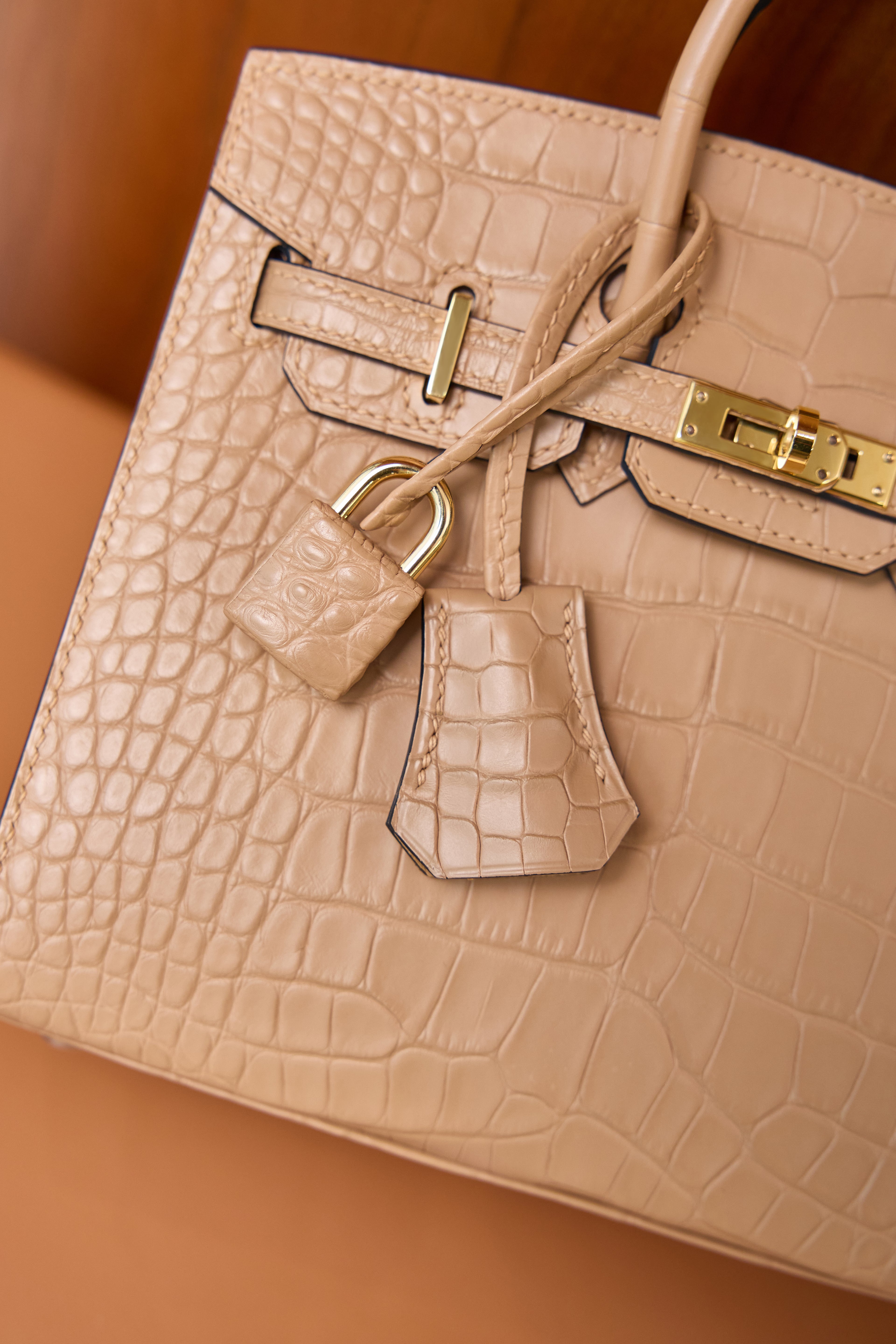 BK-2024 All Handmade Golden  Hardware Masala Matte American crocodile leather