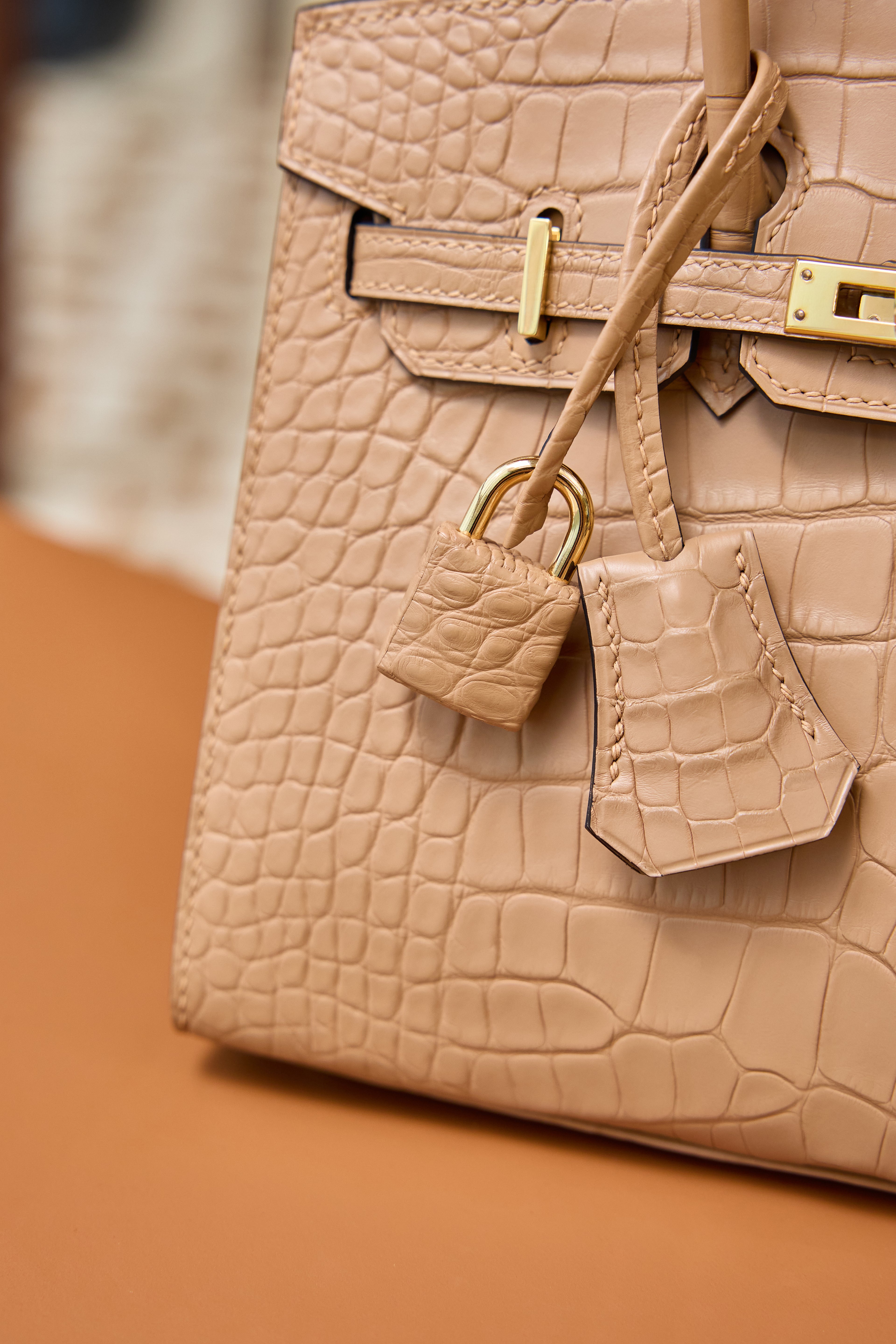 BK-2024 All Handmade Golden  Hardware Masala Matte American crocodile leather
