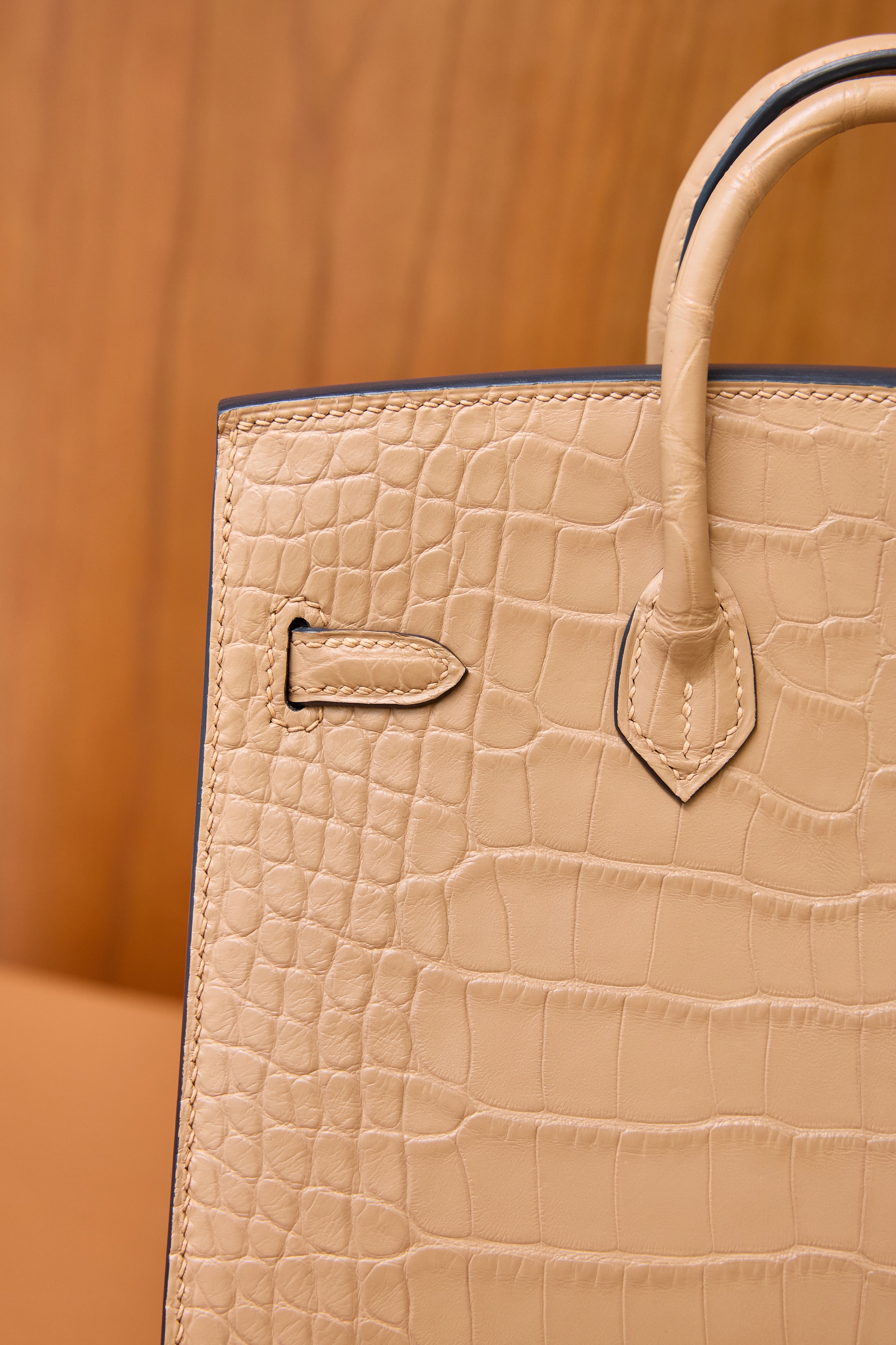 BK-2024 All Handmade Golden  Hardware Masala Matte American crocodile leather
