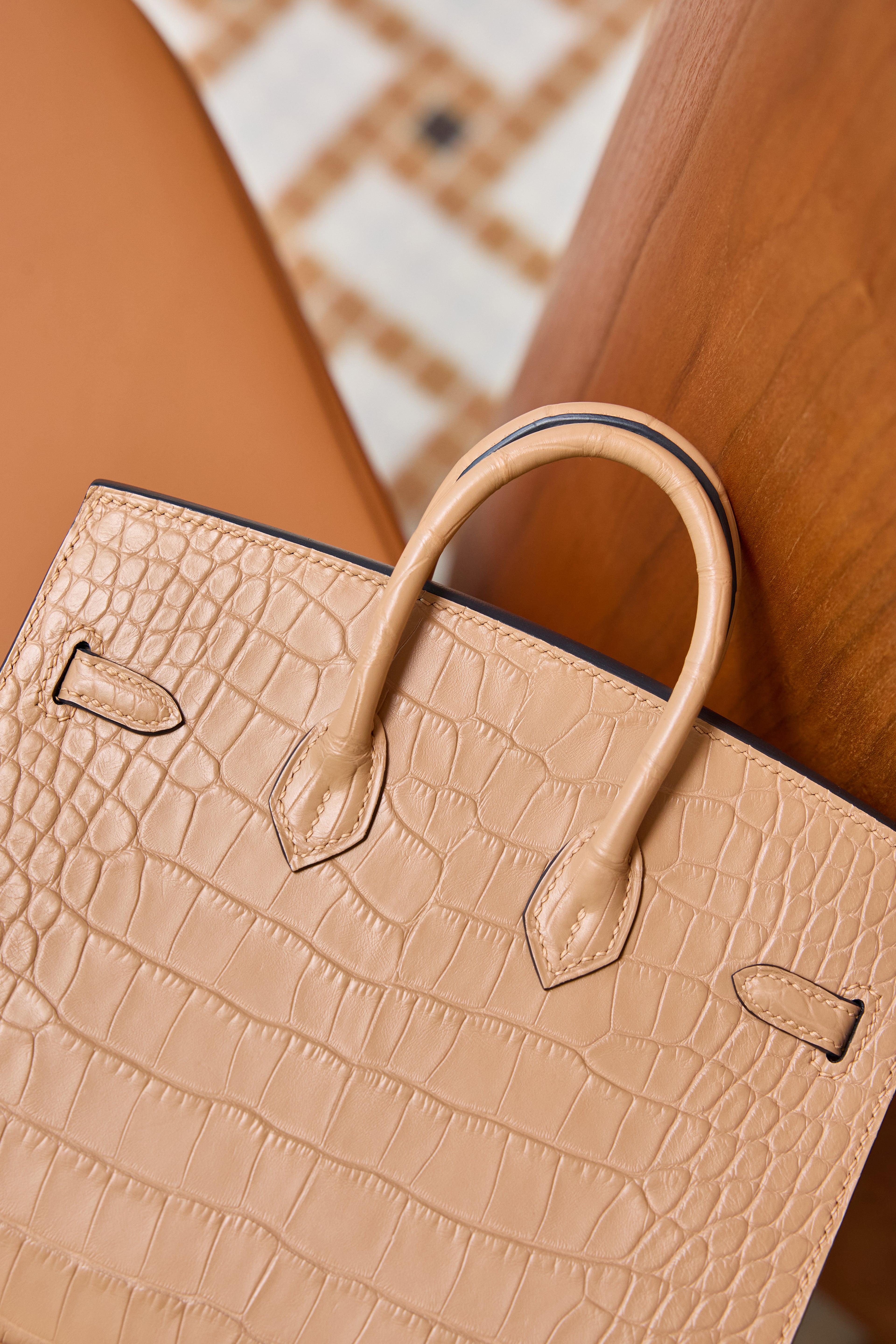 BK-2024 All Handmade Golden  Hardware Masala Matte American crocodile leather