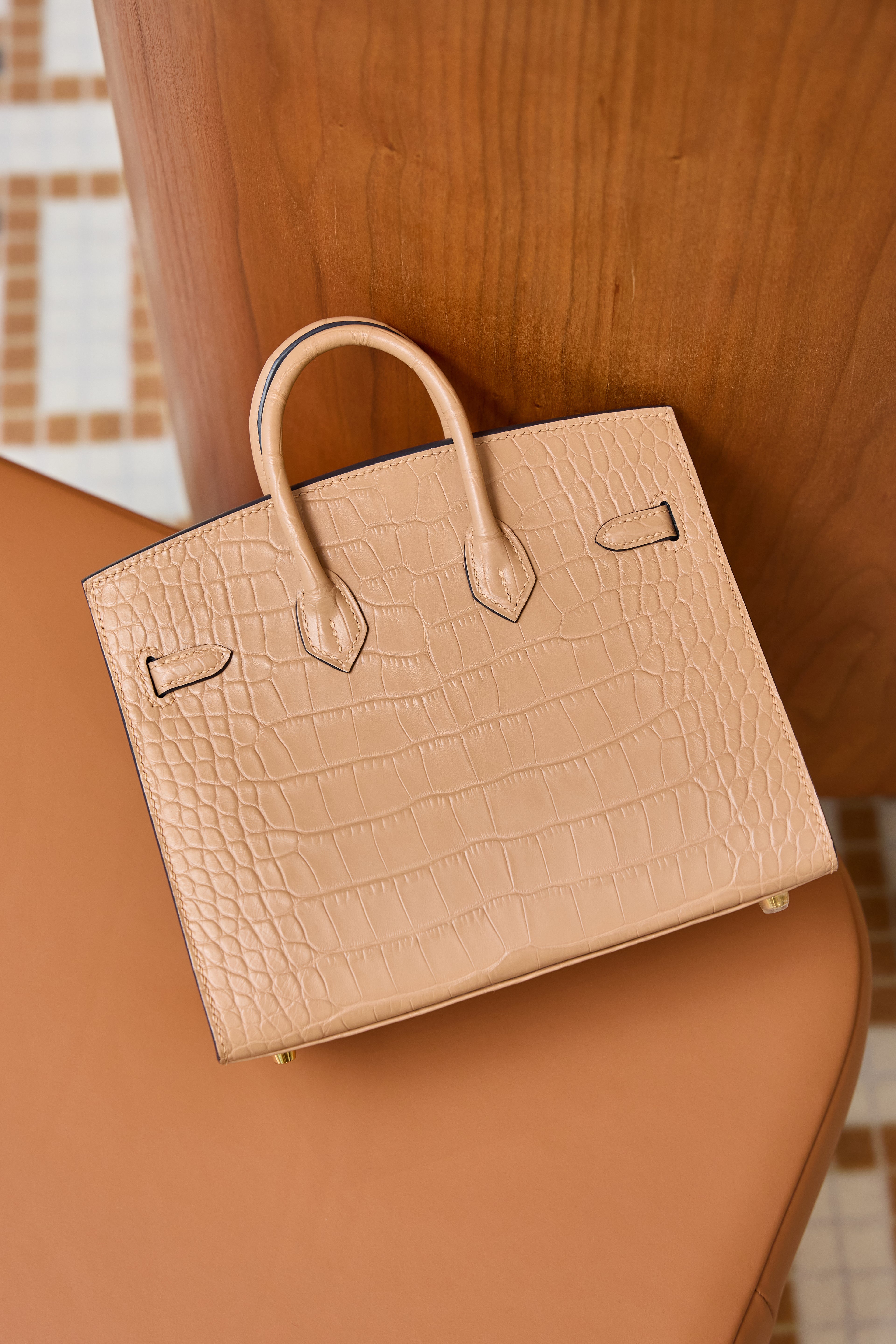 BK-2024 All Handmade Golden  Hardware Masala Matte American crocodile leather