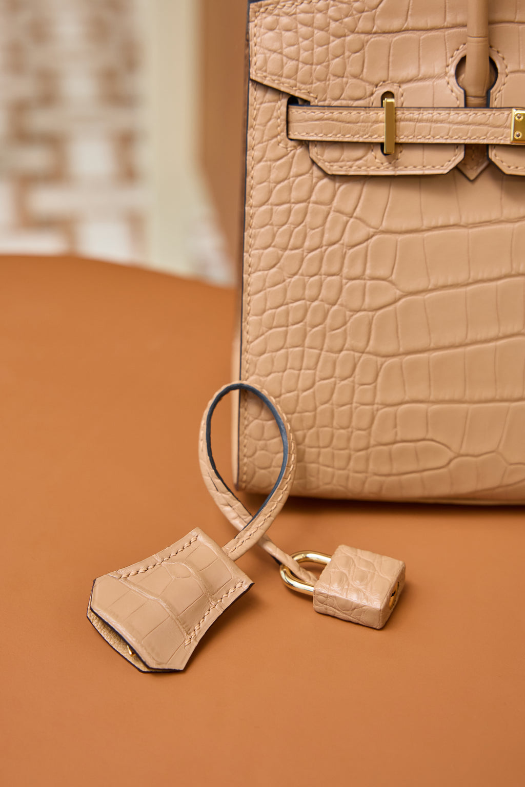BK-2024 All Handmade Golden  Hardware Masala Matte American crocodile leather