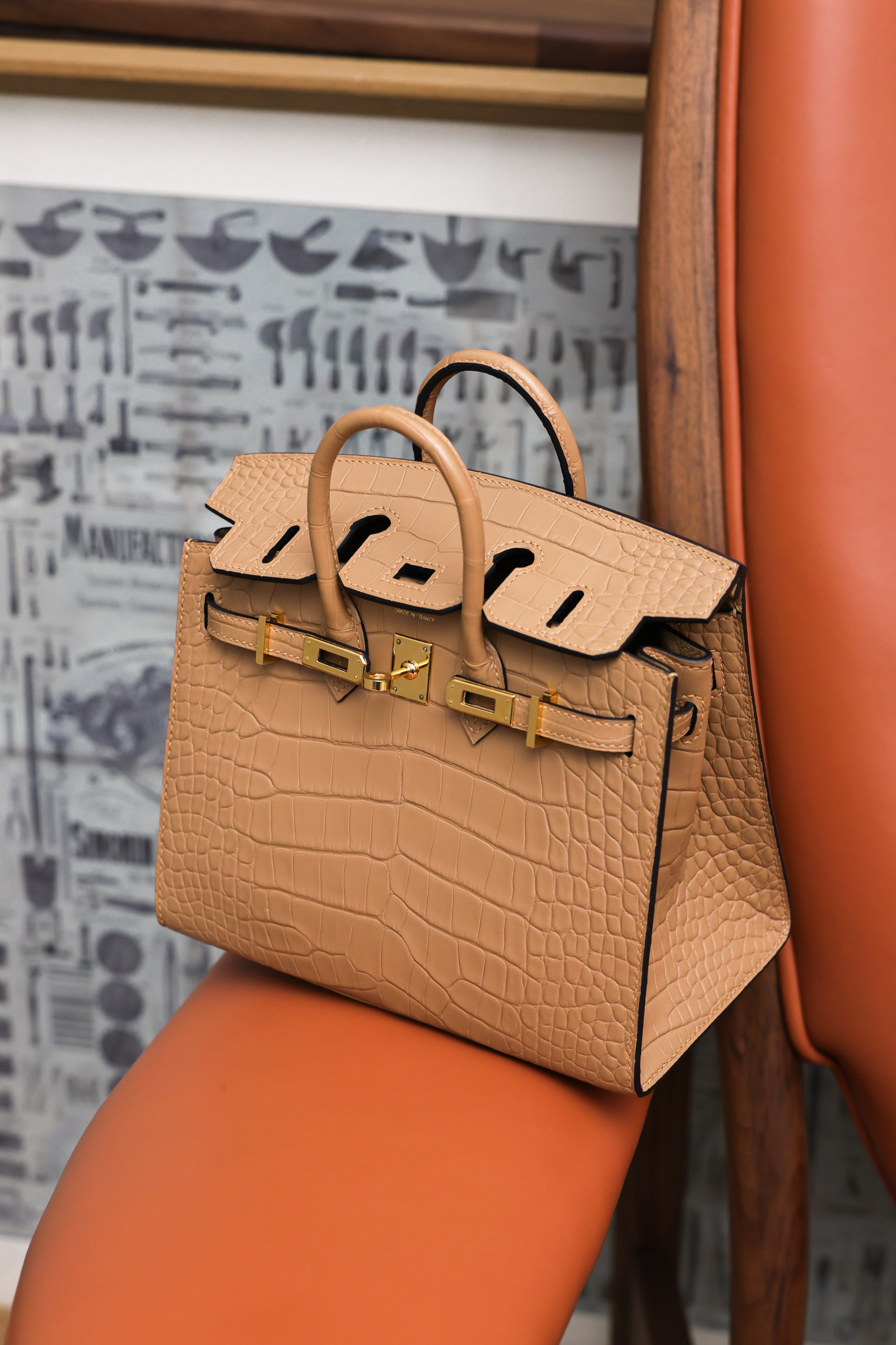 BK-2024 All Handmade Golden  Hardware Masala Matte American crocodile leather