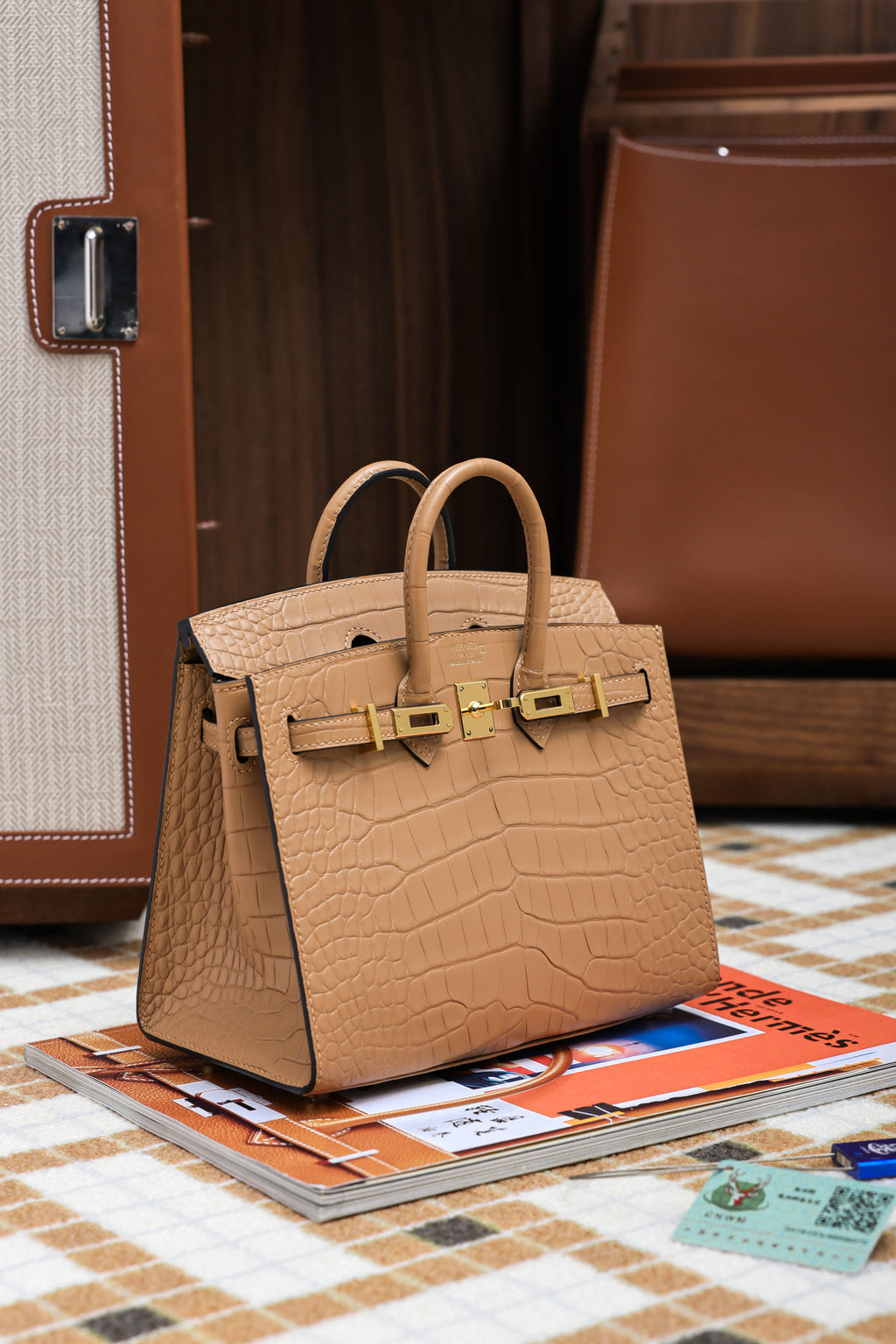 BK-2024 All Handmade Golden  Hardware Masala Matte American crocodile leather