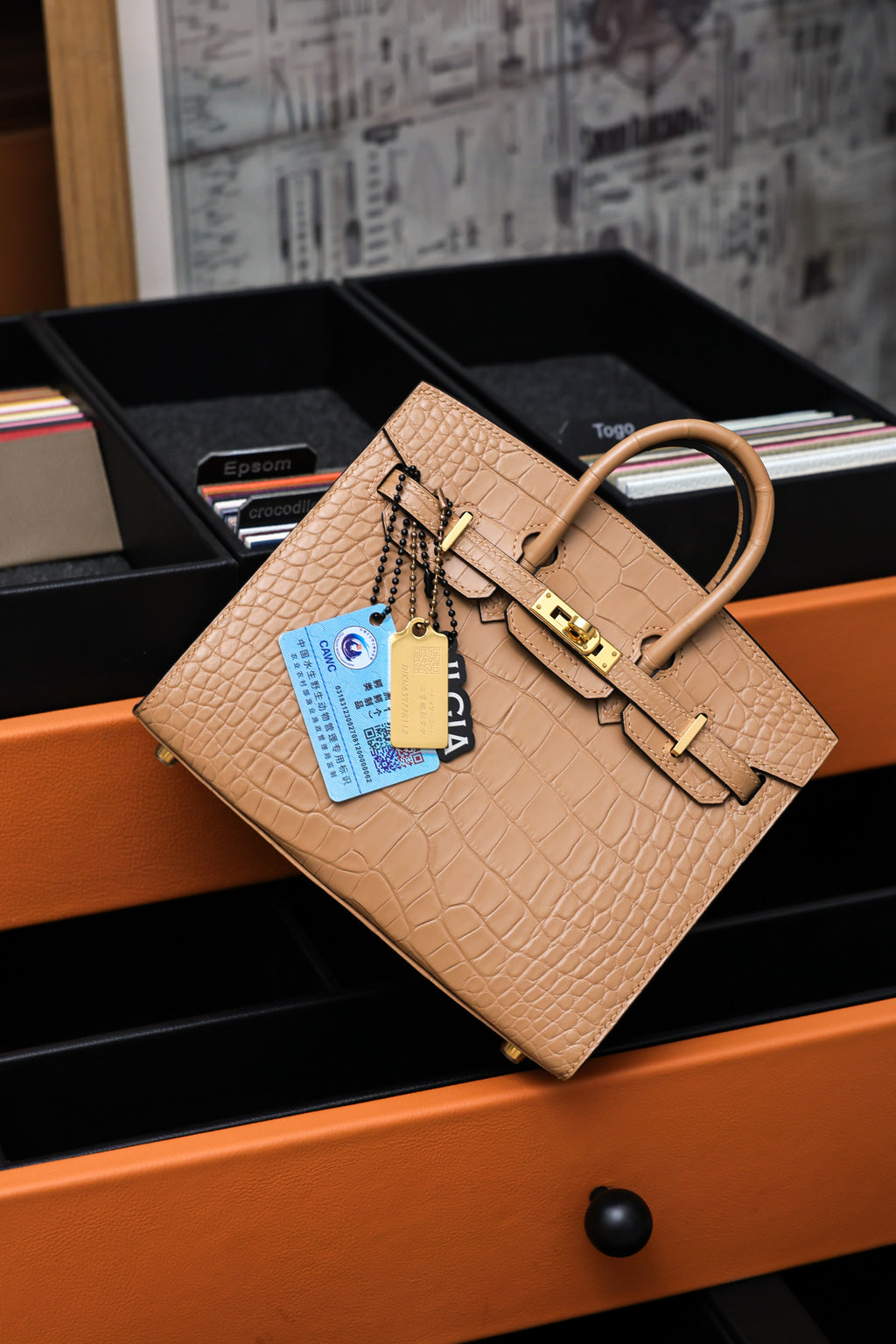 BK-2024 All Handmade Golden  Hardware Masala Matte American crocodile leather