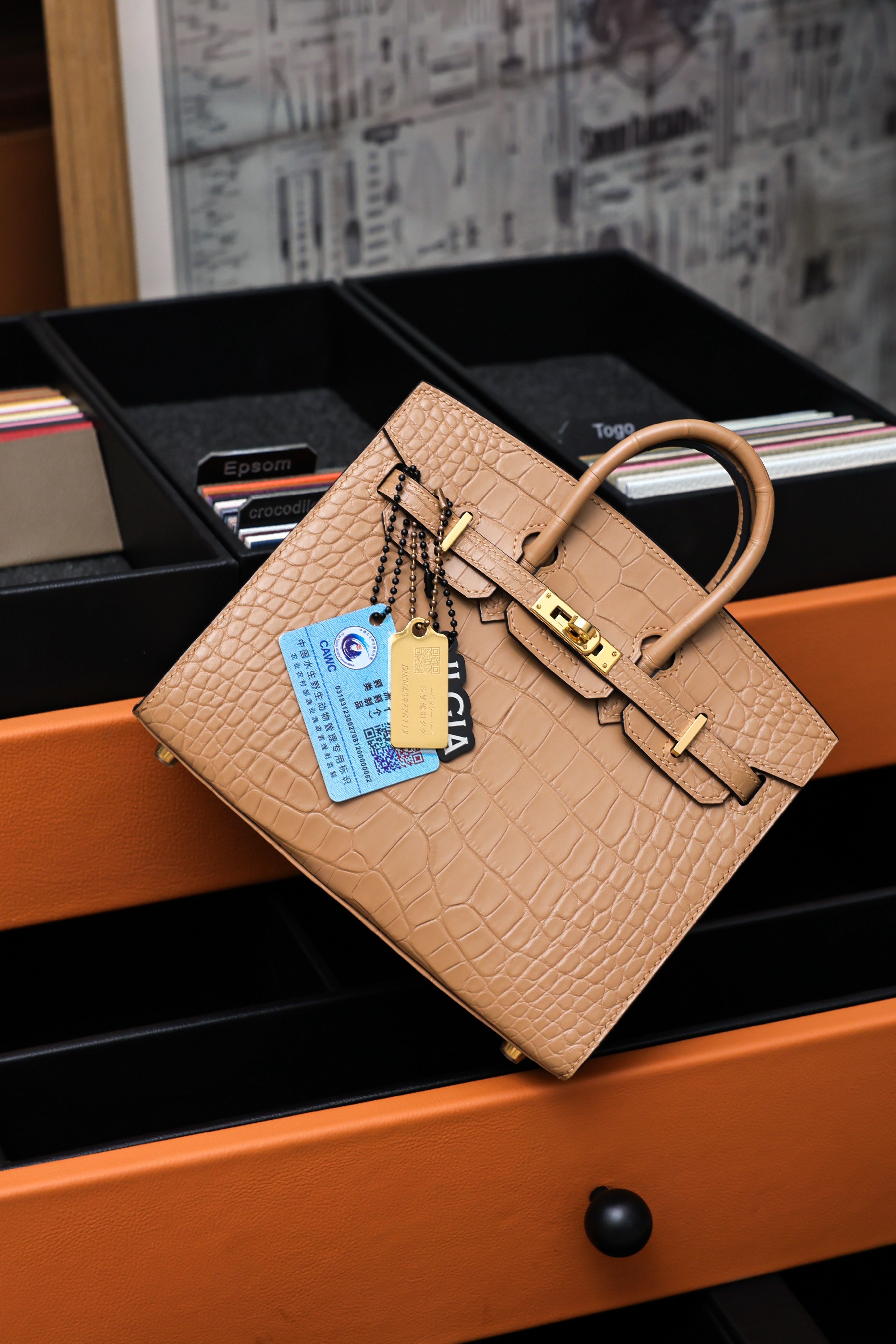BK-2024 All Handmade Golden  Hardware Masala Matte American crocodile leather