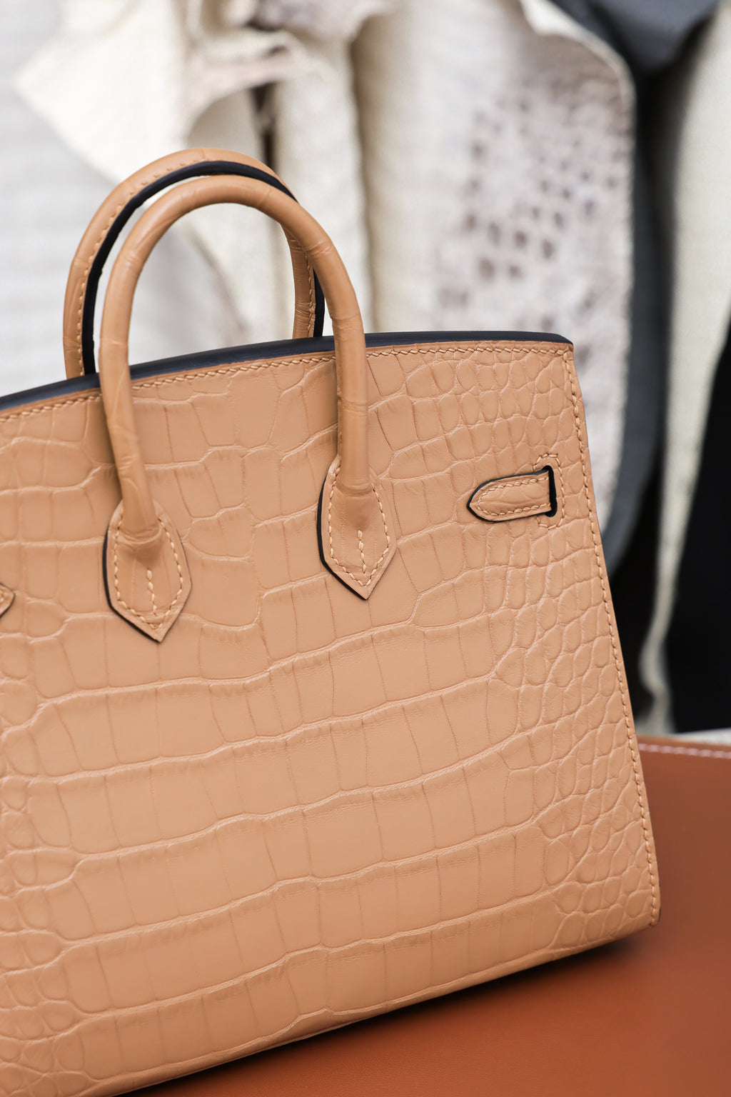 BK-2024 All Handmade Golden  Hardware Masala Matte American crocodile leather