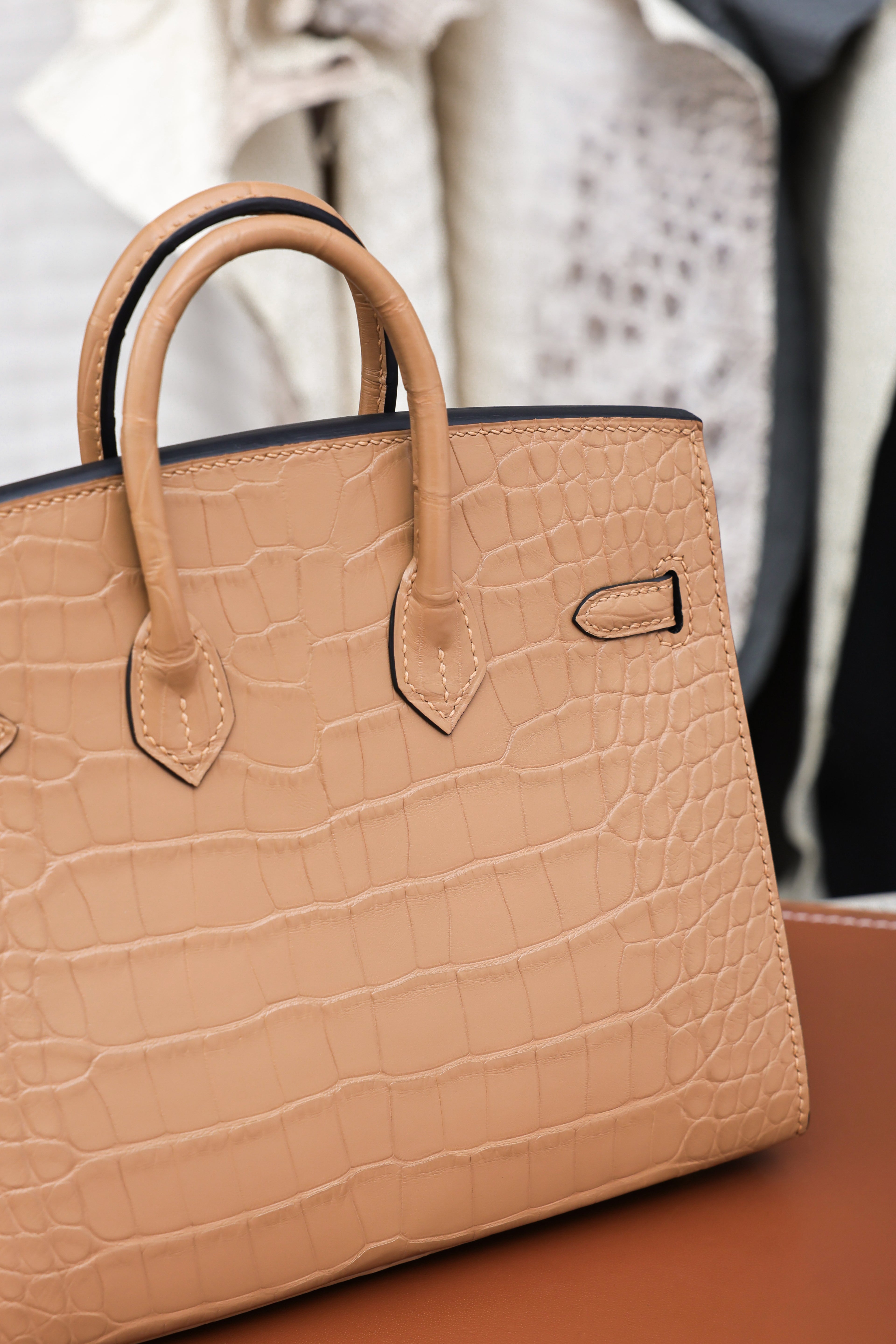 BK-2024 All Handmade Golden  Hardware Masala Matte American crocodile leather