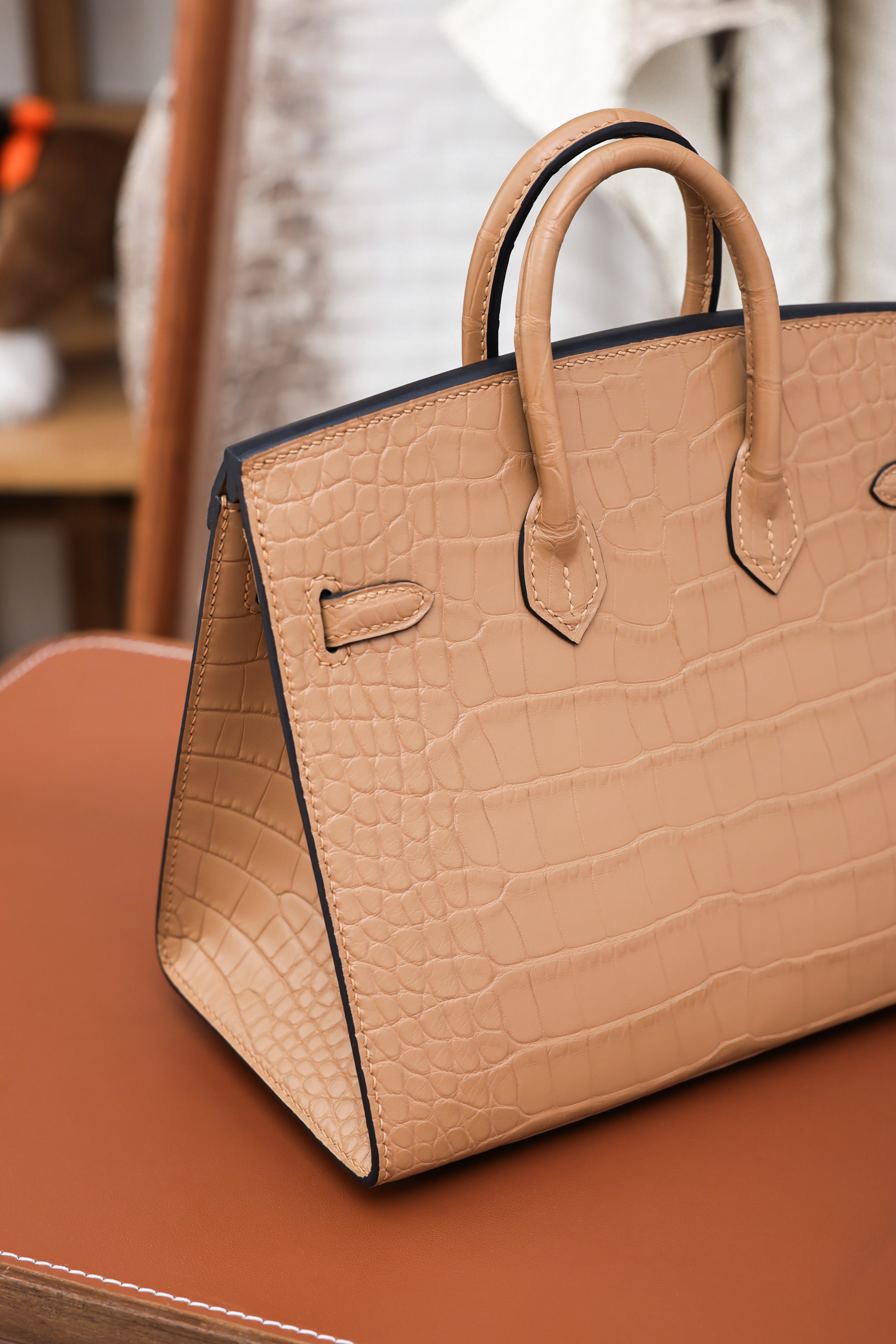 BK-2024 All Handmade Golden  Hardware Masala Matte American crocodile leather