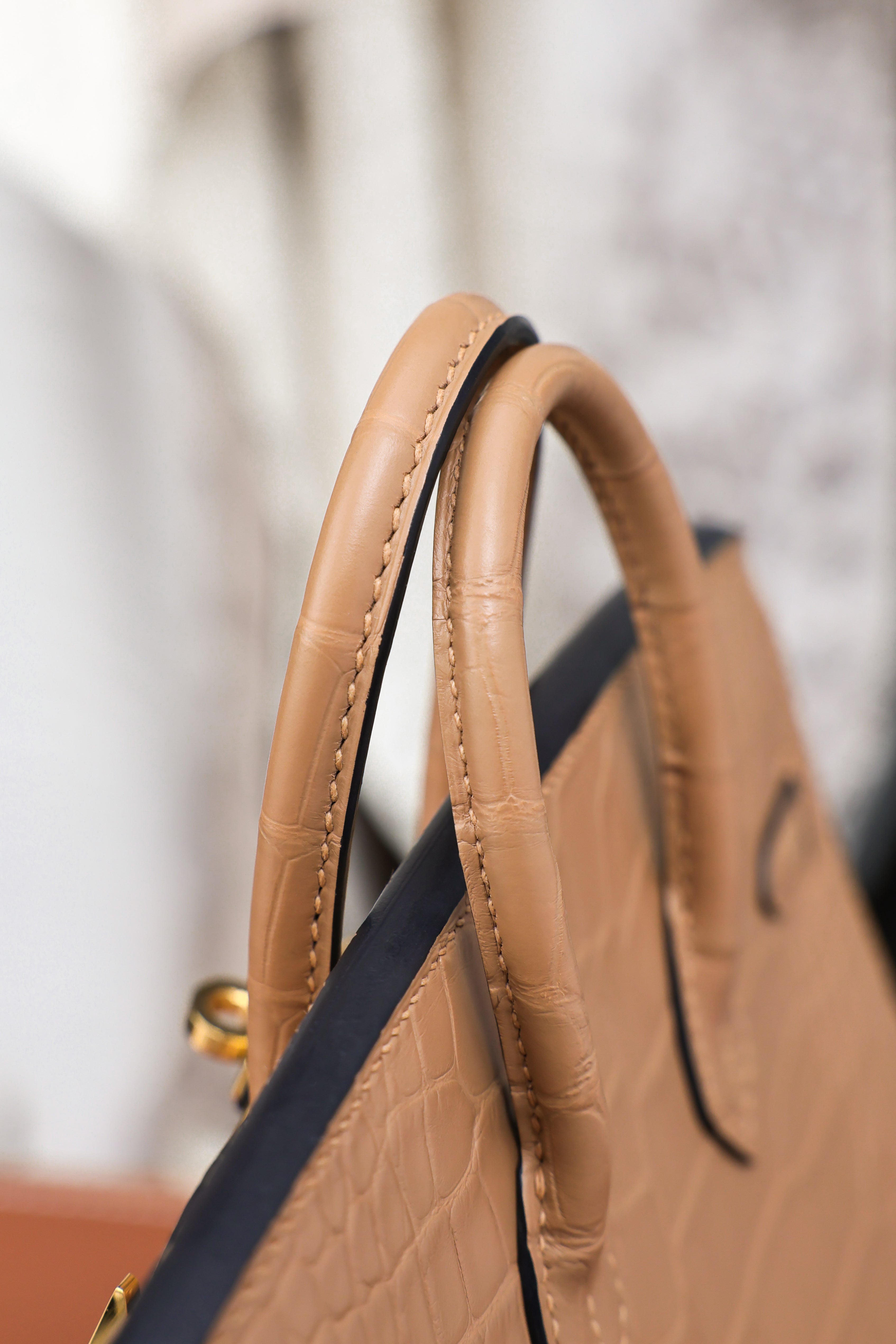 BK-2024 All Handmade Golden  Hardware Masala Matte American crocodile leather