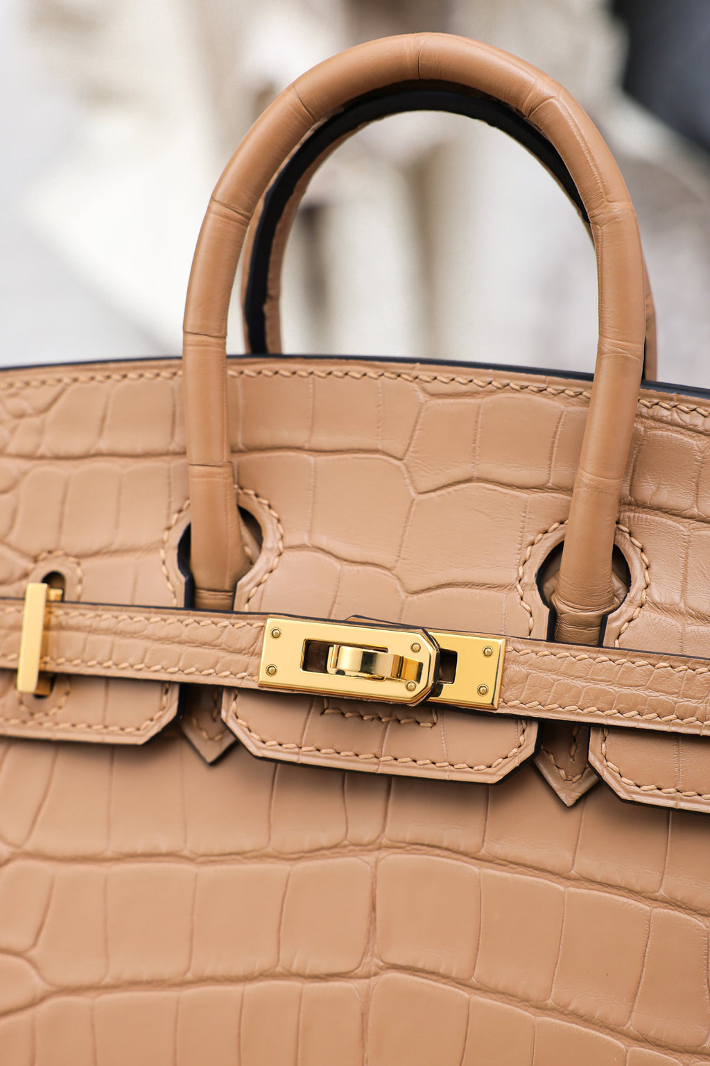 BK-2024 All Handmade Golden  Hardware Masala Matte American crocodile leather