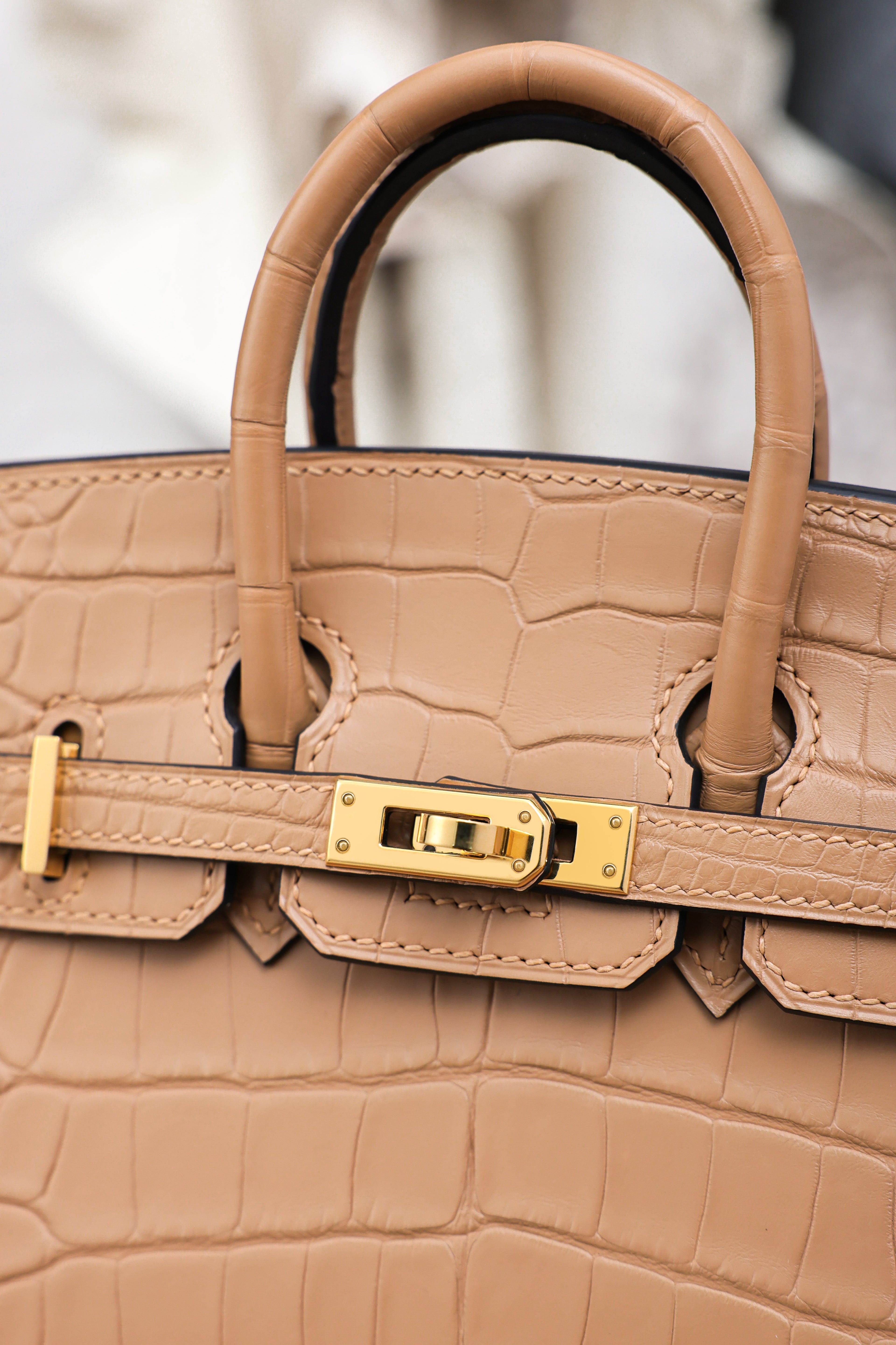 BK-2024 All Handmade Golden  Hardware Masala Matte American crocodile leather