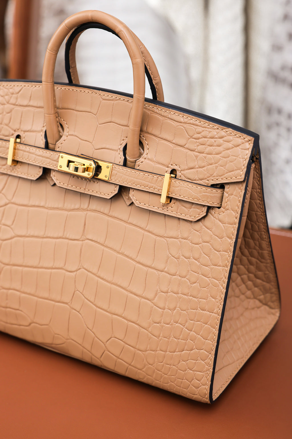 BK-2024 All Handmade Golden  Hardware Masala Matte American crocodile leather