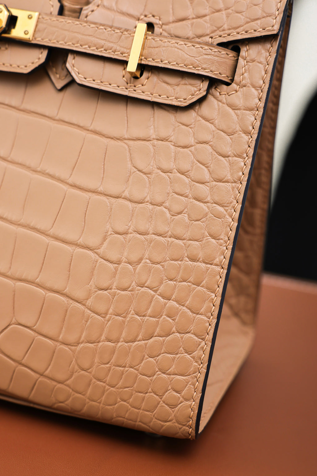 BK-2024 All Handmade Golden  Hardware Masala Matte American crocodile leather