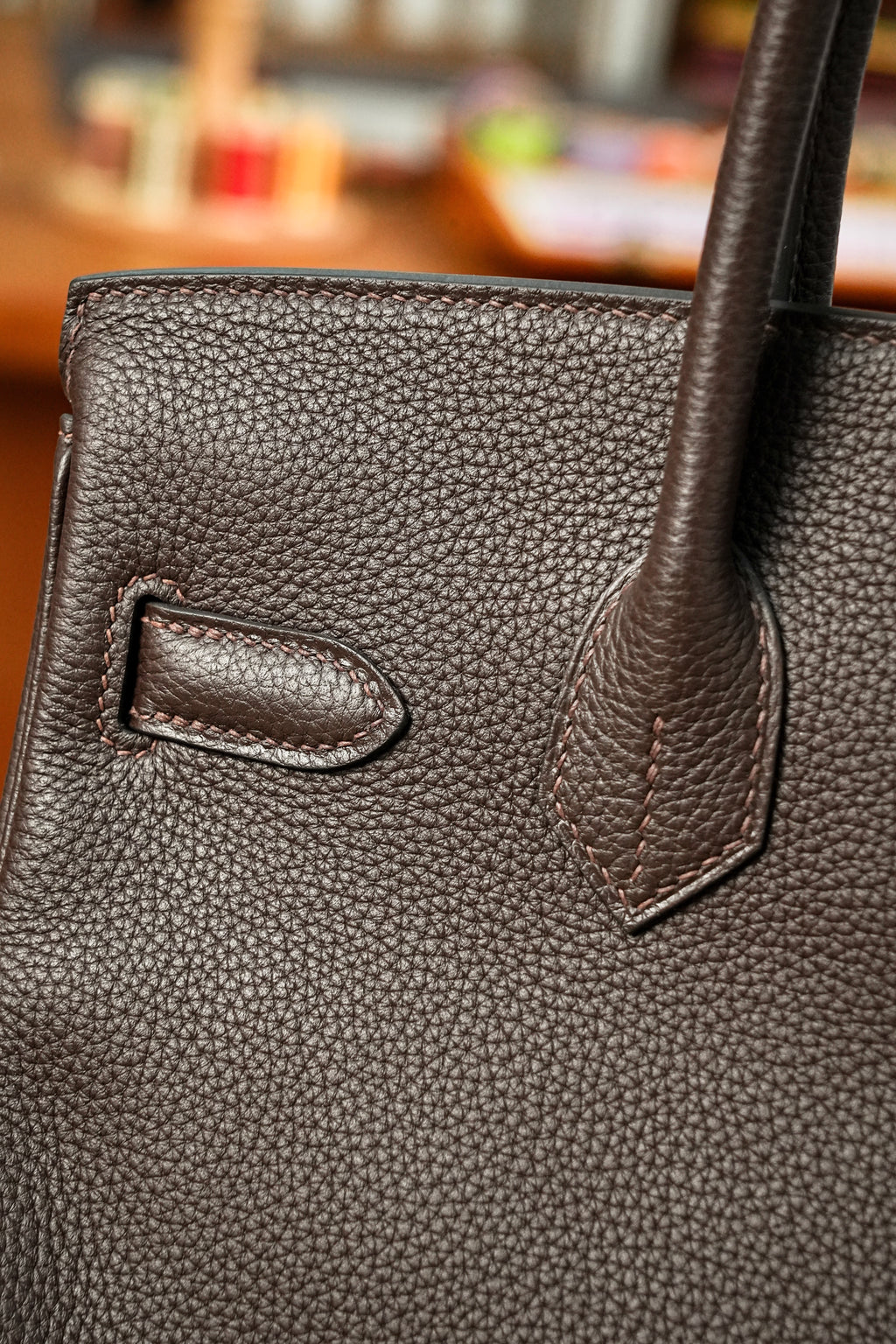 Birkin- All Handmade Golden / Sliver Chocolate Togo leather