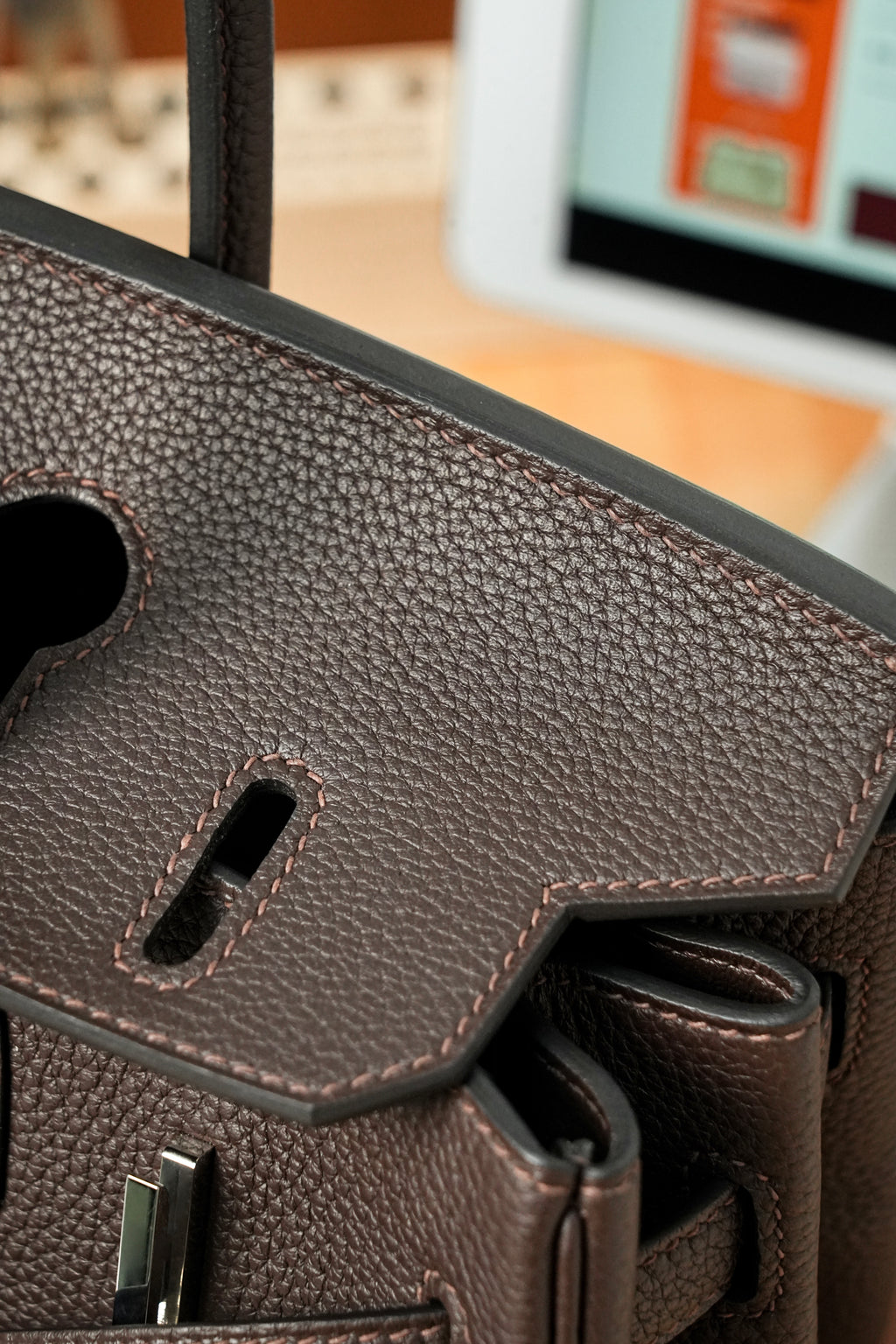 Birkin- All Handmade Golden / Sliver Chocolate Togo leather