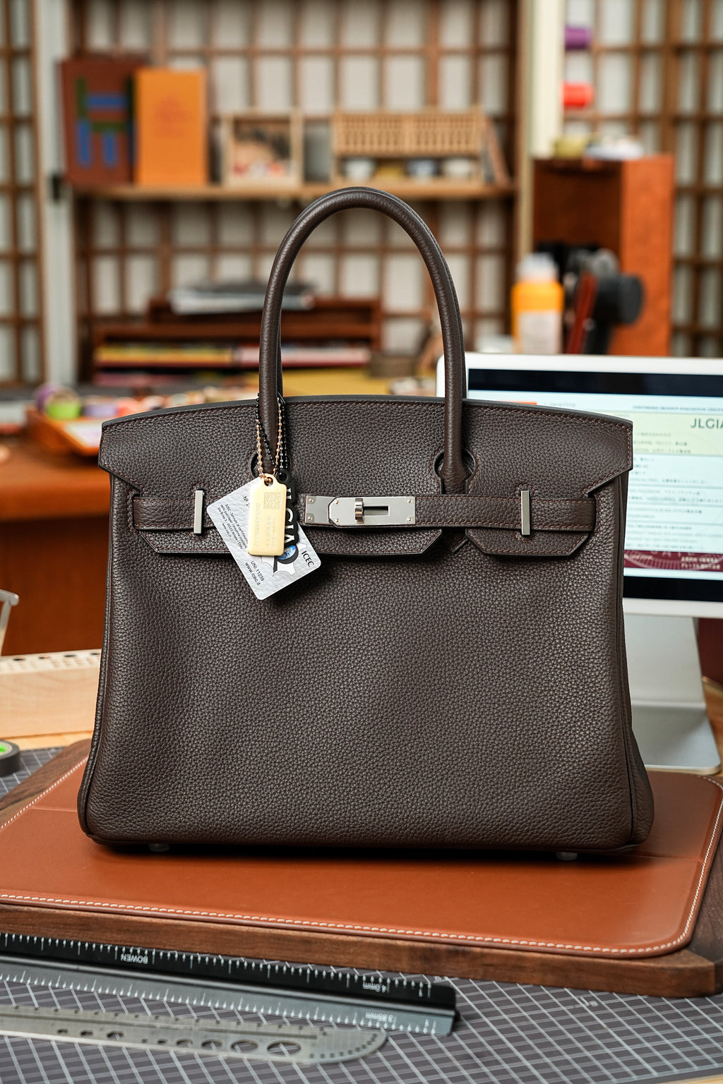 Birkin- All Handmade Golden / Sliver Chocolate Togo leather
