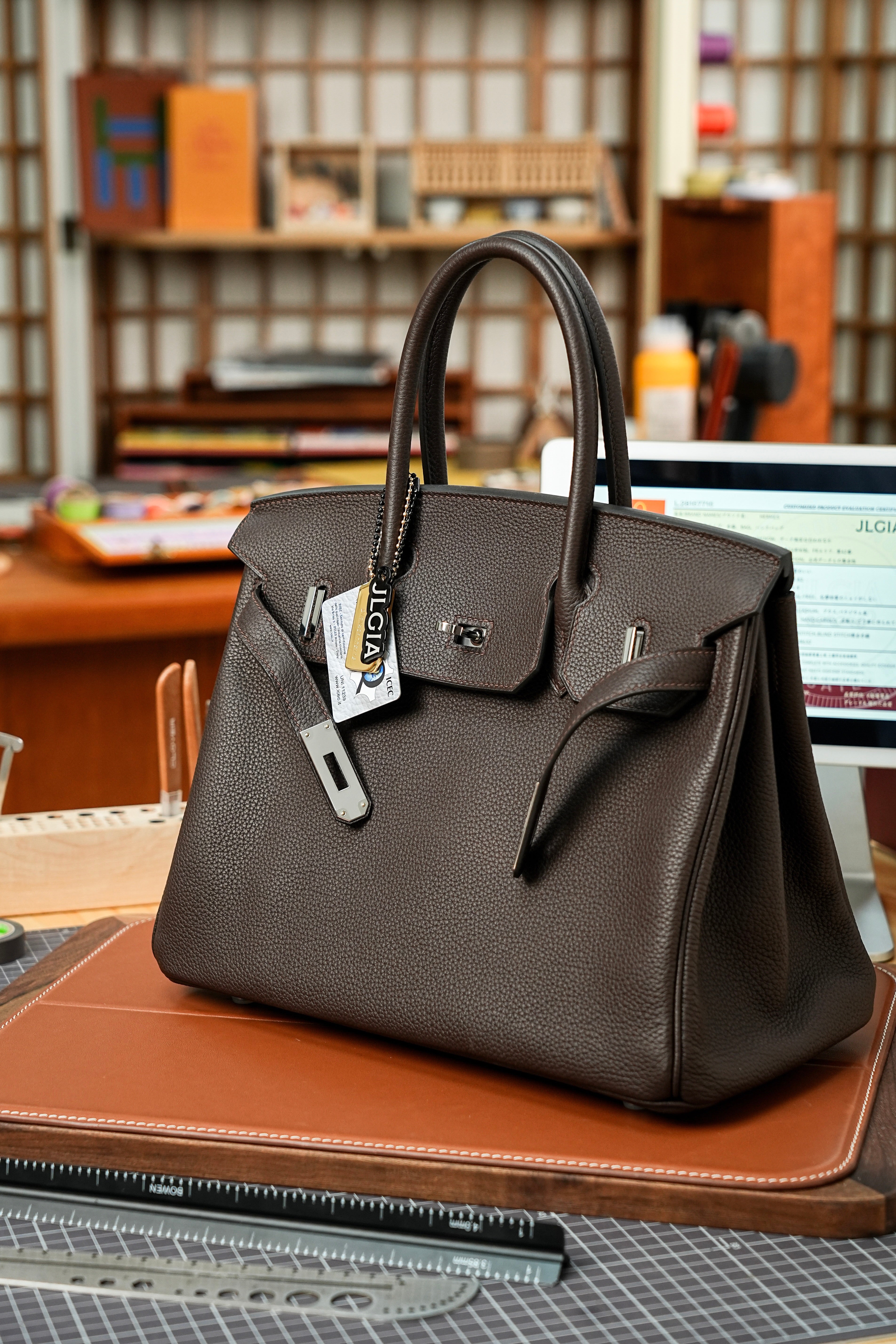 Birkin- All Handmade Golden / Sliver Chocolate Togo leather