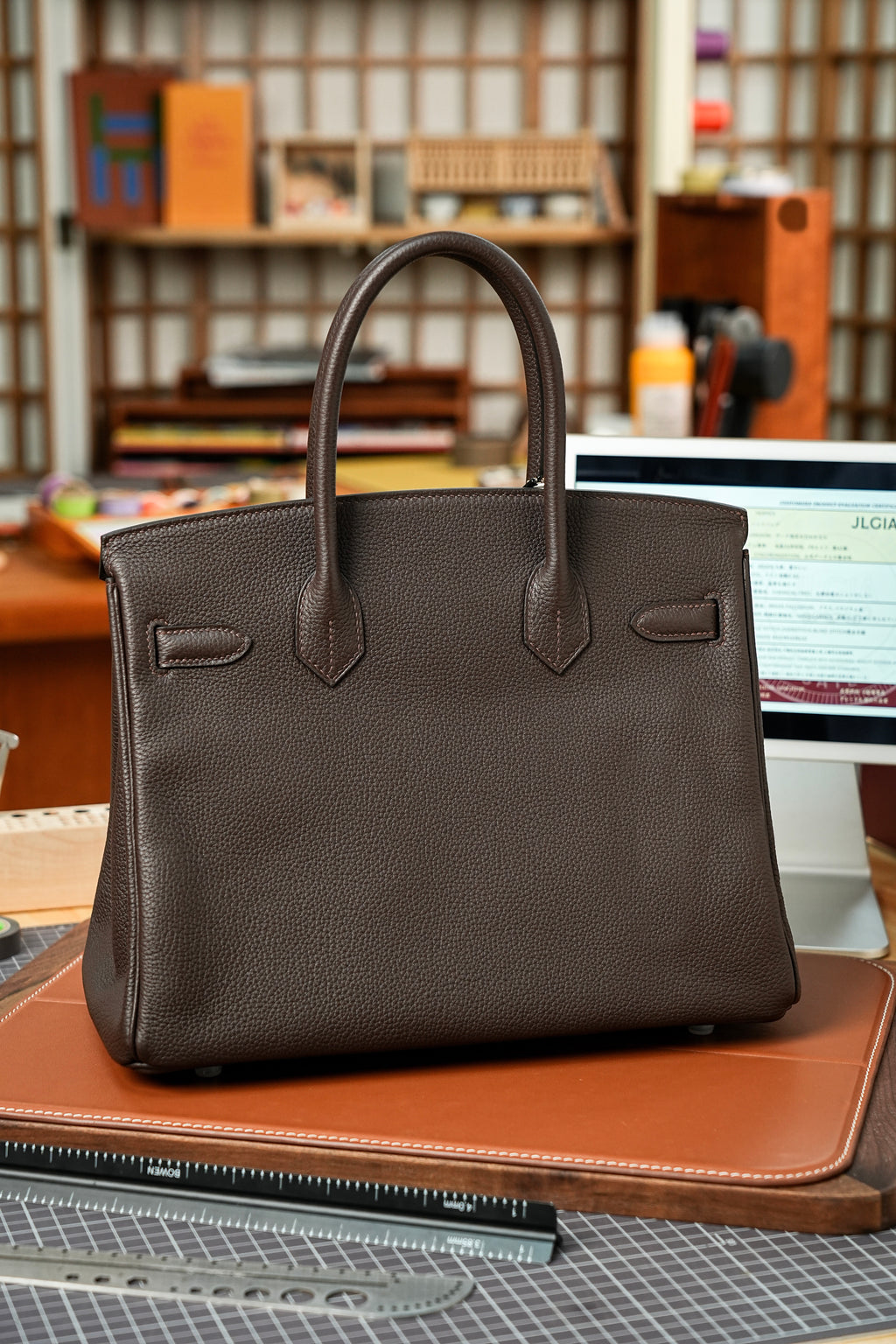 Birkin- All Handmade Golden / Sliver Chocolate Togo leather