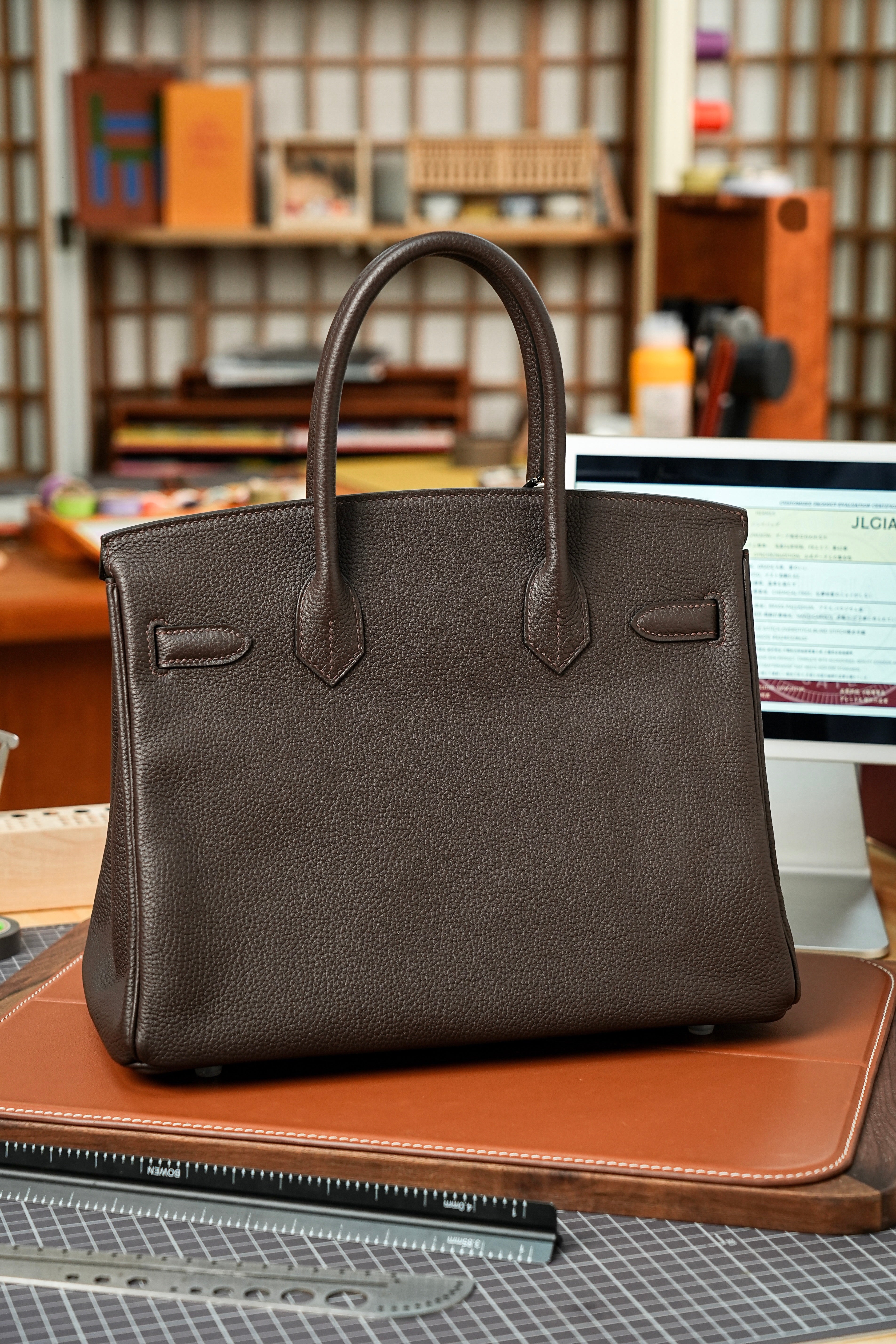 Birkin- All Handmade Golden / Sliver Chocolate Togo leather