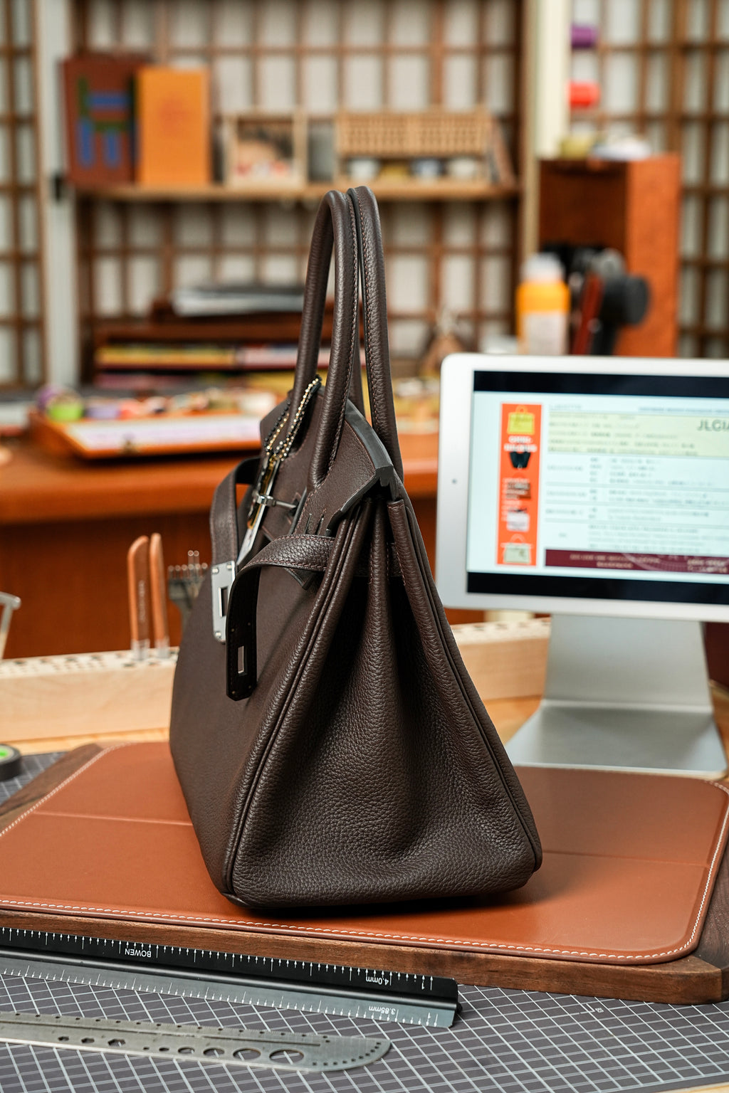 Birkin- All Handmade Golden / Sliver Chocolate Togo leather