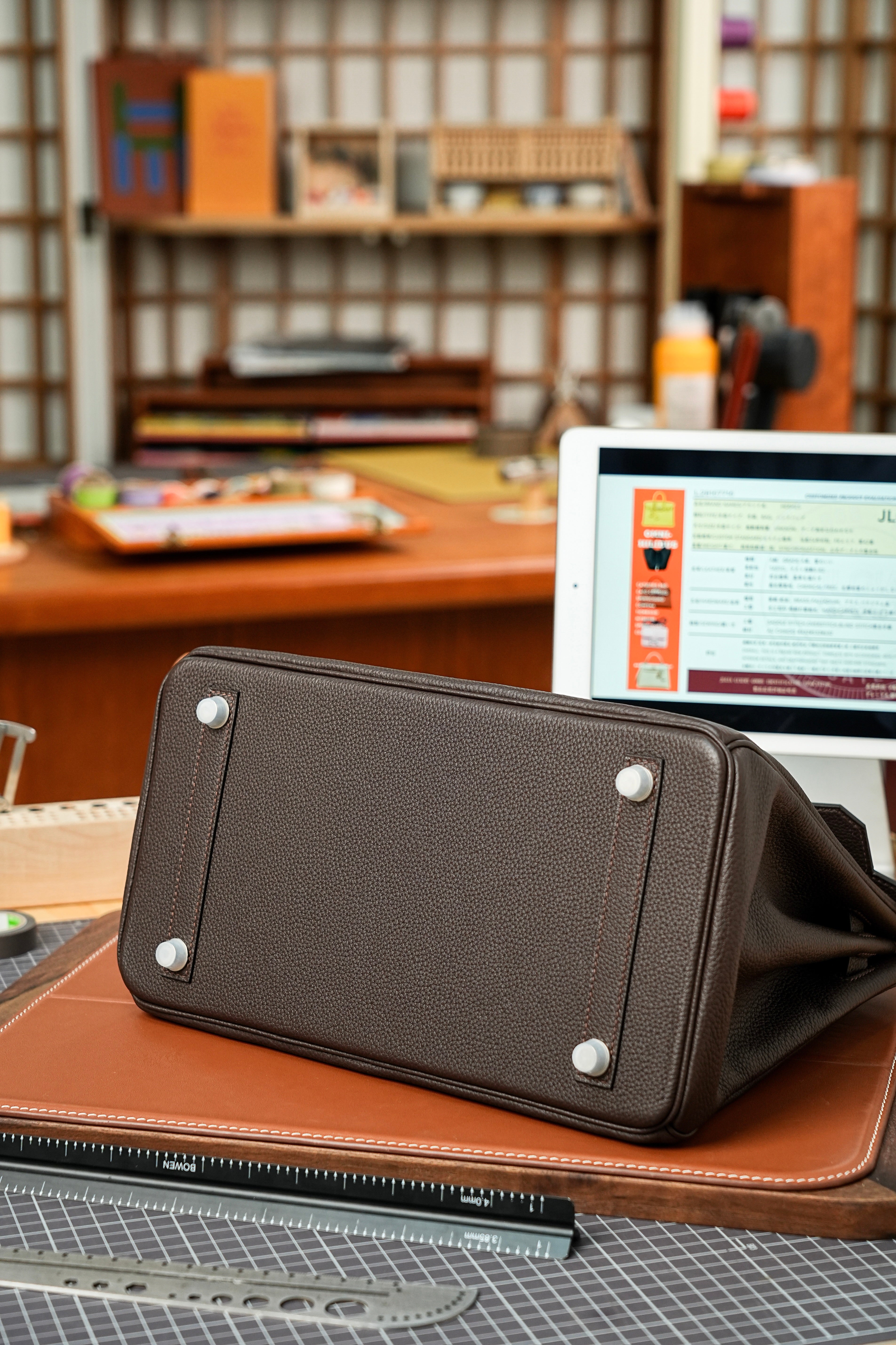 Birkin- All Handmade Golden / Sliver Chocolate Togo leather