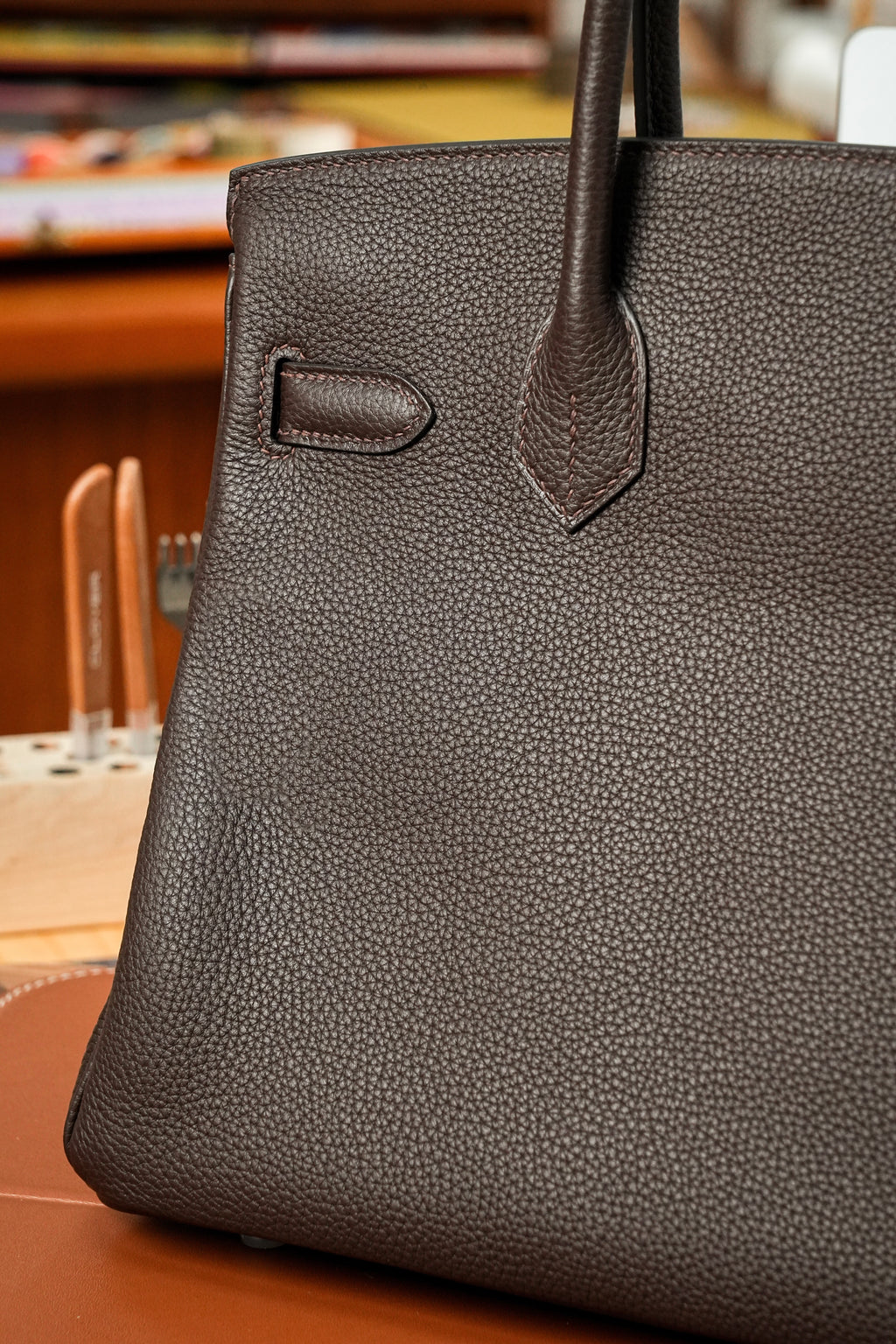 Birkin- All Handmade Golden / Sliver Chocolate Togo leather