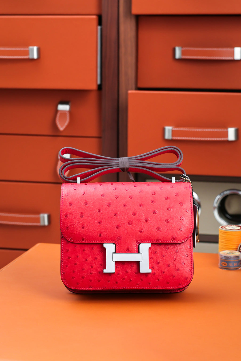 Constance- All Handmade Golden / Sliver Rouge Casaque Ostrich  leather