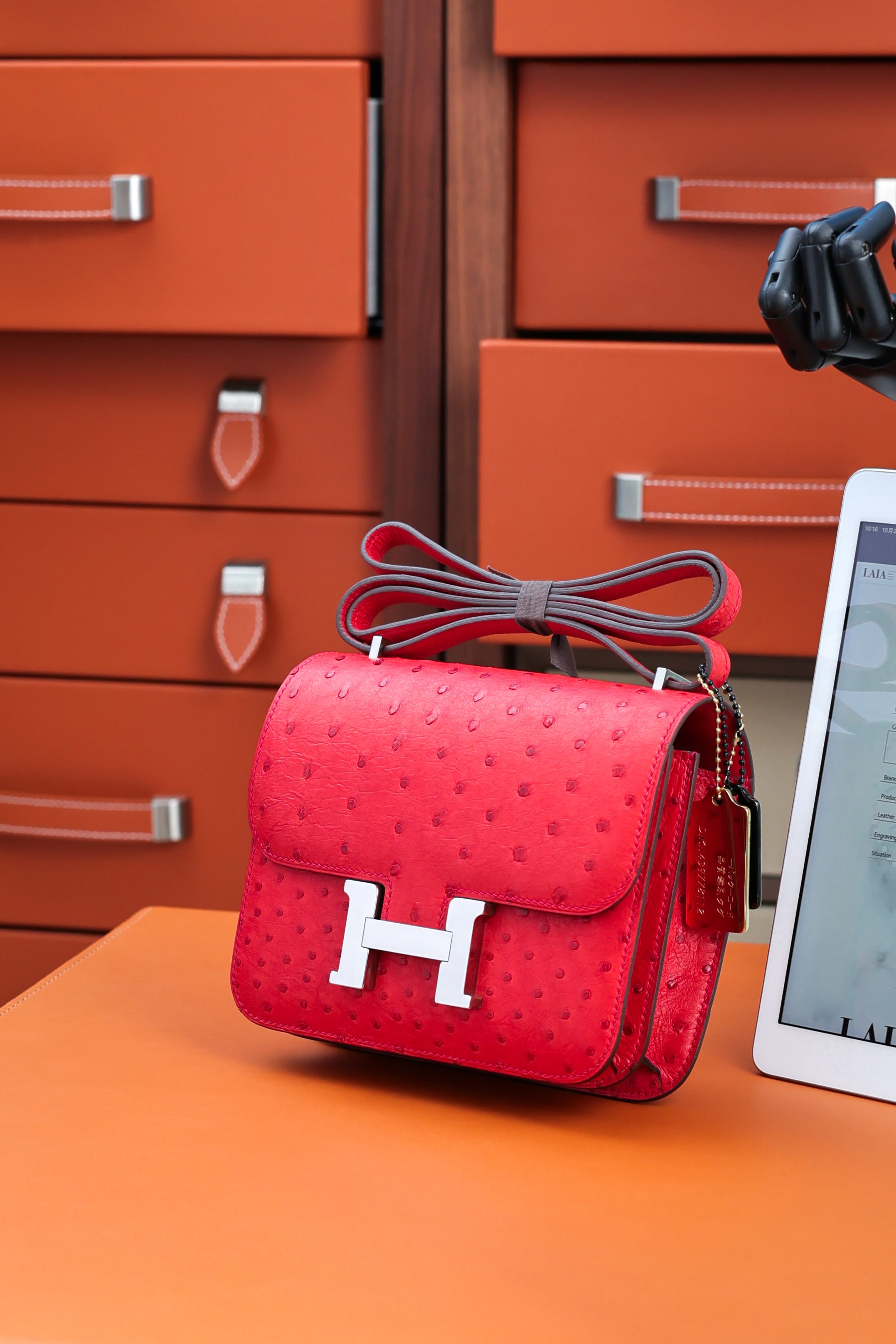 Constance- All Handmade Golden / Sliver Rouge Casaque Ostrich  leather