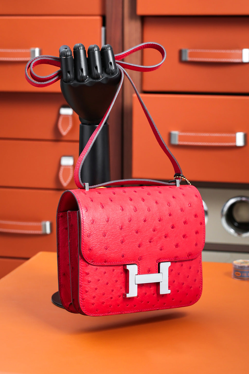 Constance- All Handmade Golden / Sliver Rouge Casaque Ostrich  leather