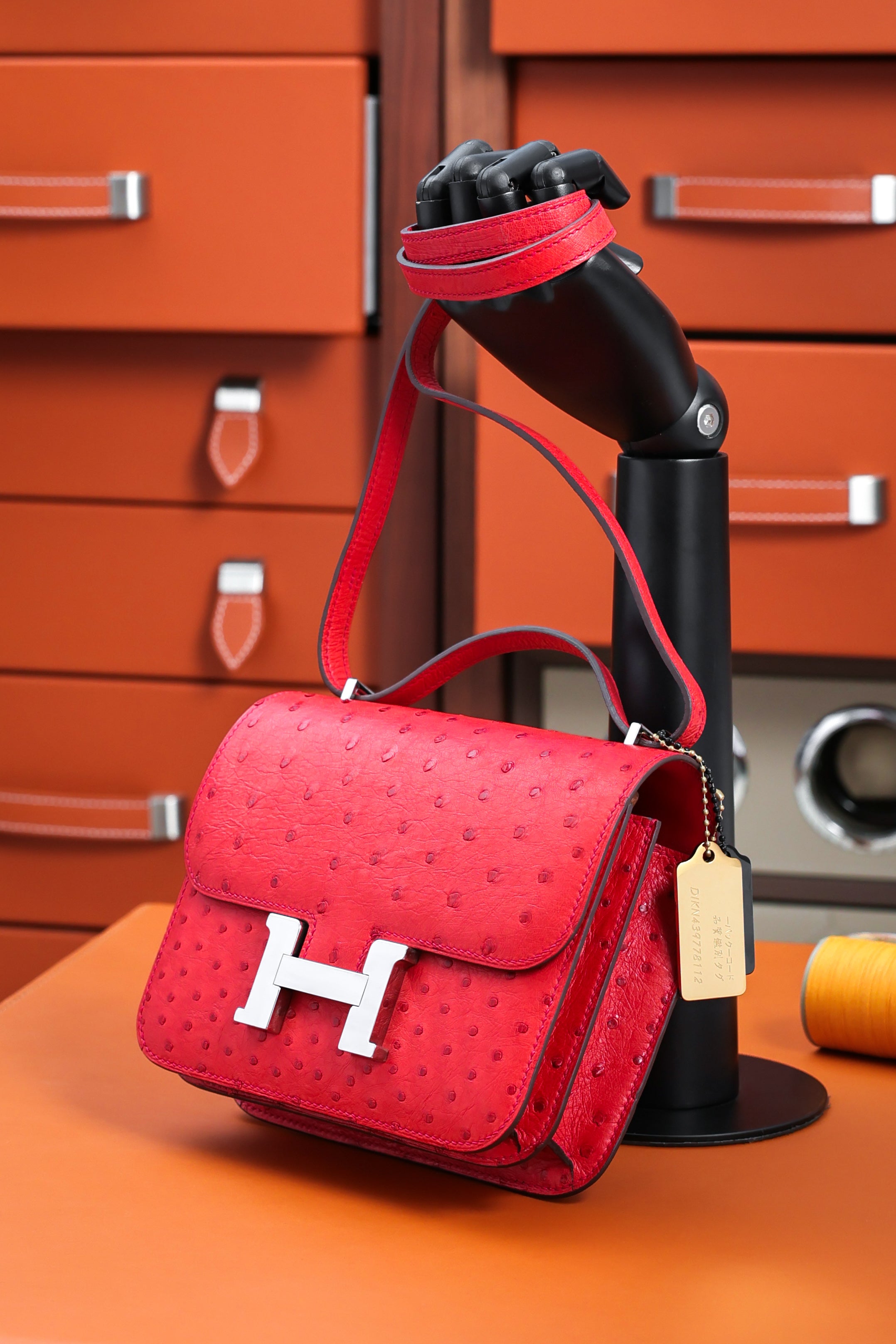 Constance- All Handmade Golden / Sliver Rouge Casaque Ostrich  leather