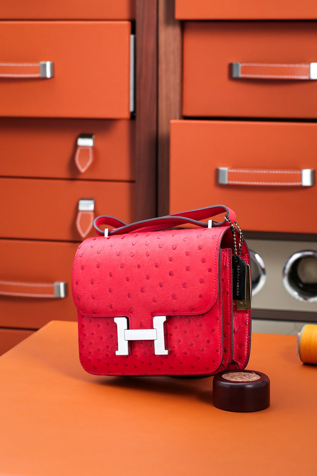 Constance- All Handmade Golden / Sliver Rouge Casaque Ostrich  leather