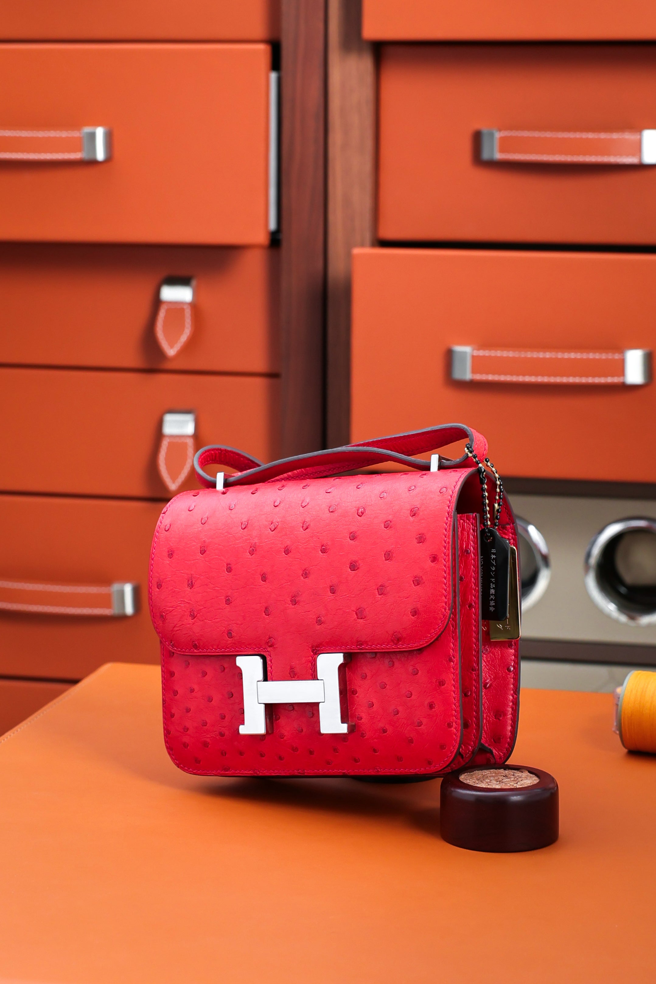 Constance- All Handmade Golden / Sliver Rouge Casaque Ostrich  leather