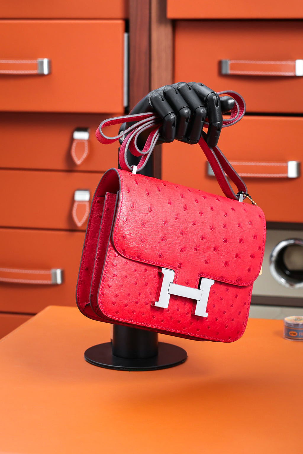 Constance- All Handmade Golden / Sliver Rouge Casaque Ostrich  leather