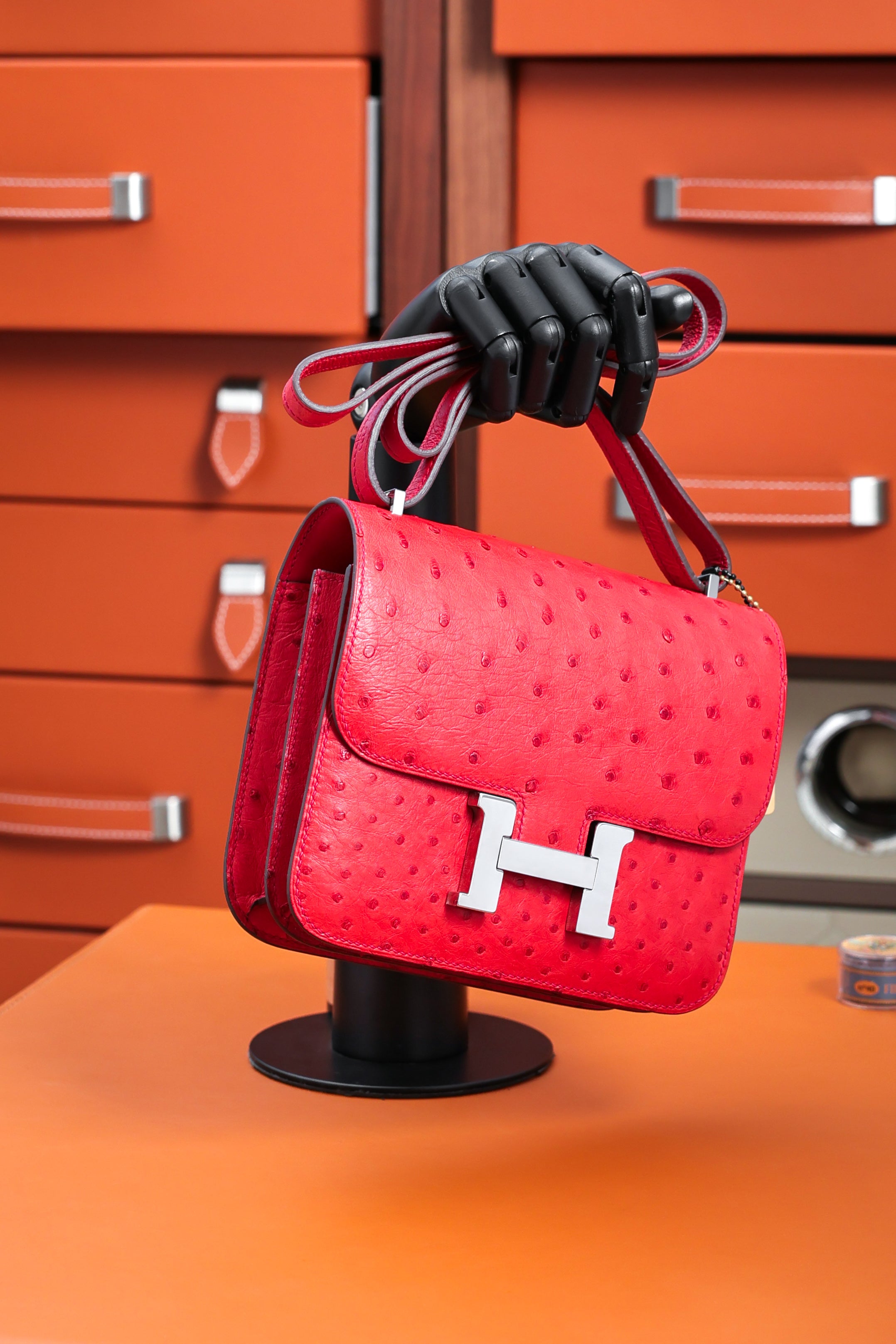 Constance- All Handmade Golden / Sliver Rouge Casaque Ostrich  leather