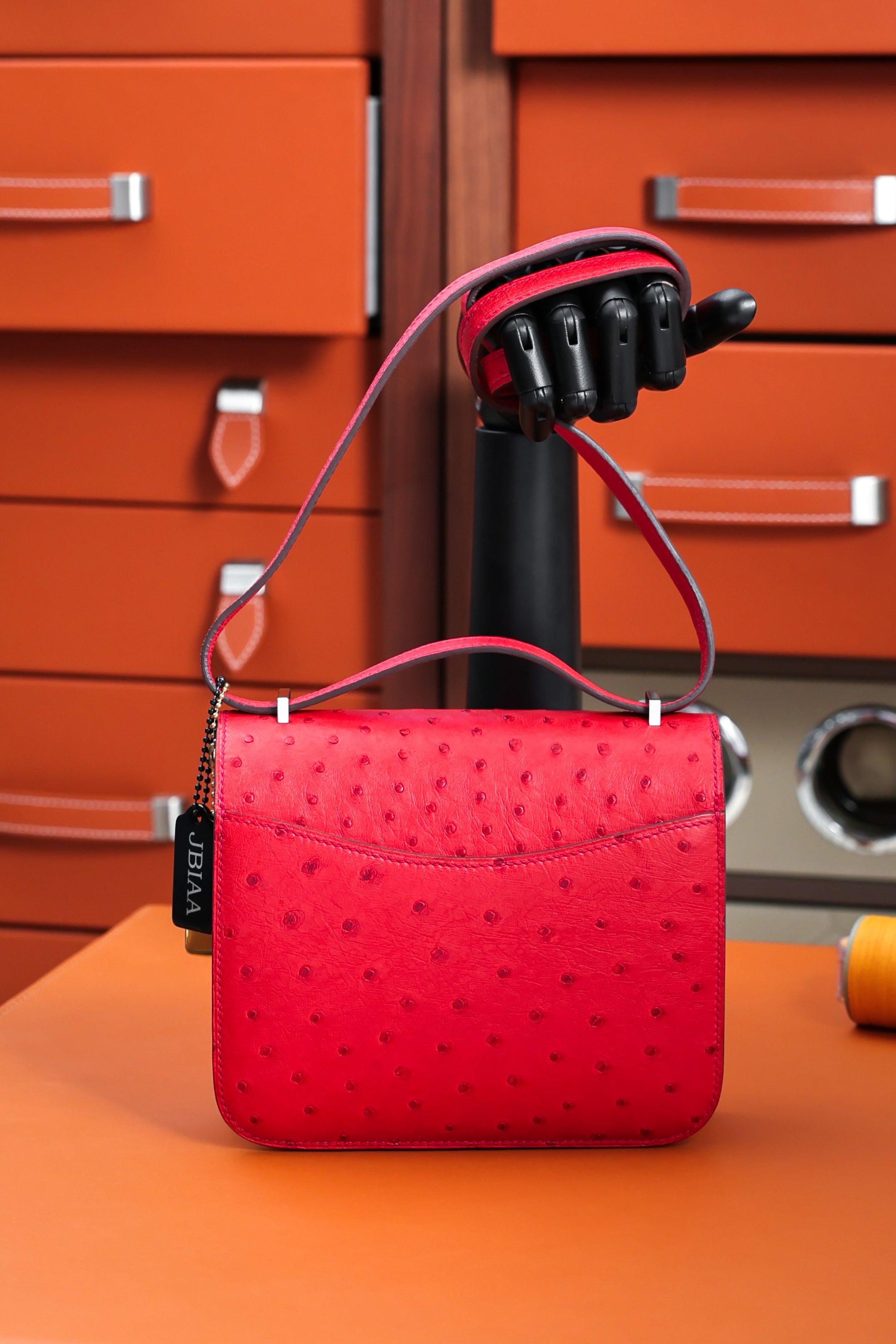 Constance- All Handmade Golden / Sliver Rouge Casaque Ostrich  leather