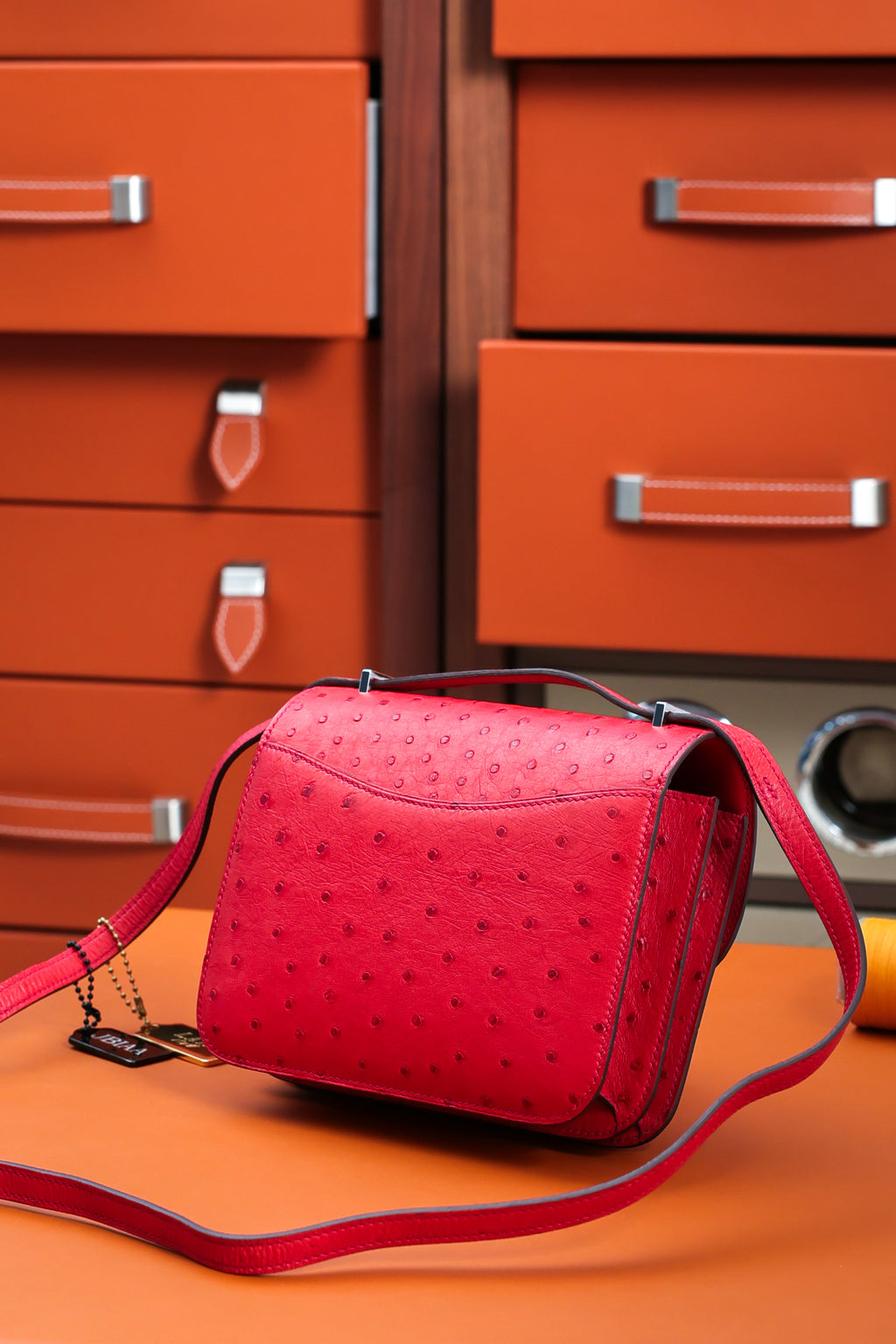 Constance- All Handmade Golden / Sliver Rouge Casaque Ostrich  leather