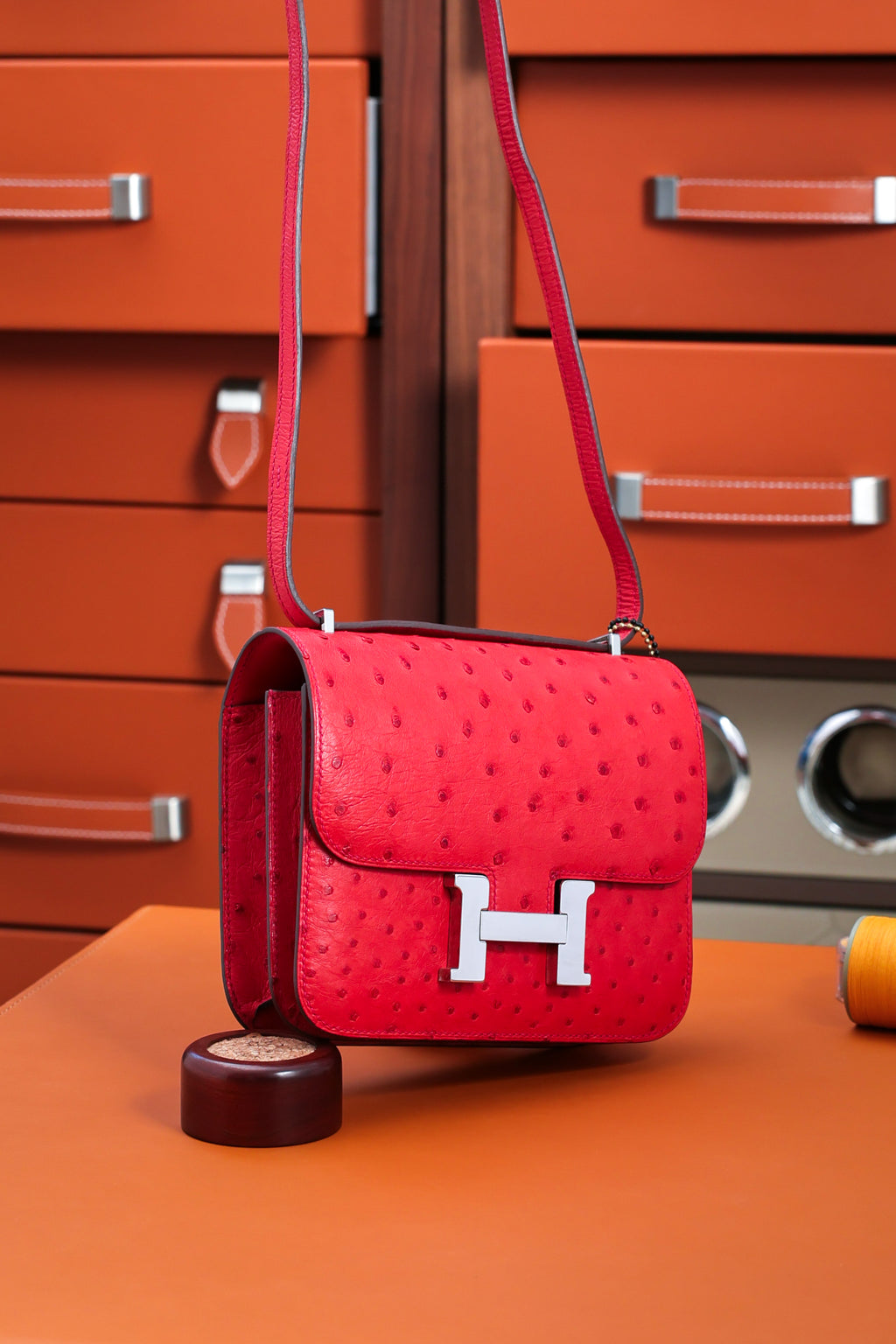 Constance- All Handmade Golden / Sliver Rouge Casaque Ostrich  leather