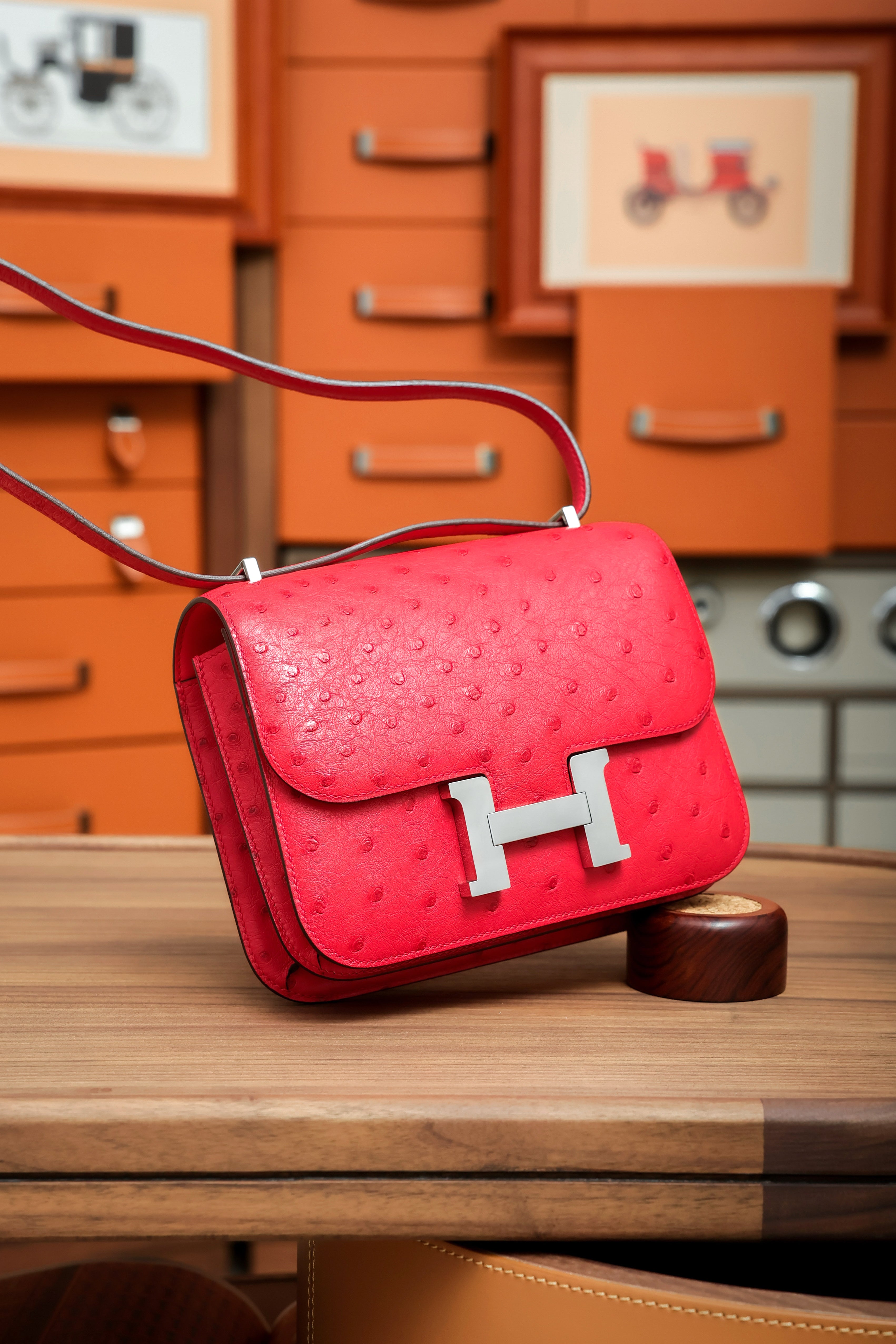 Constance- All Handmade Golden / Sliver Rouge Casaque Ostrich  leather