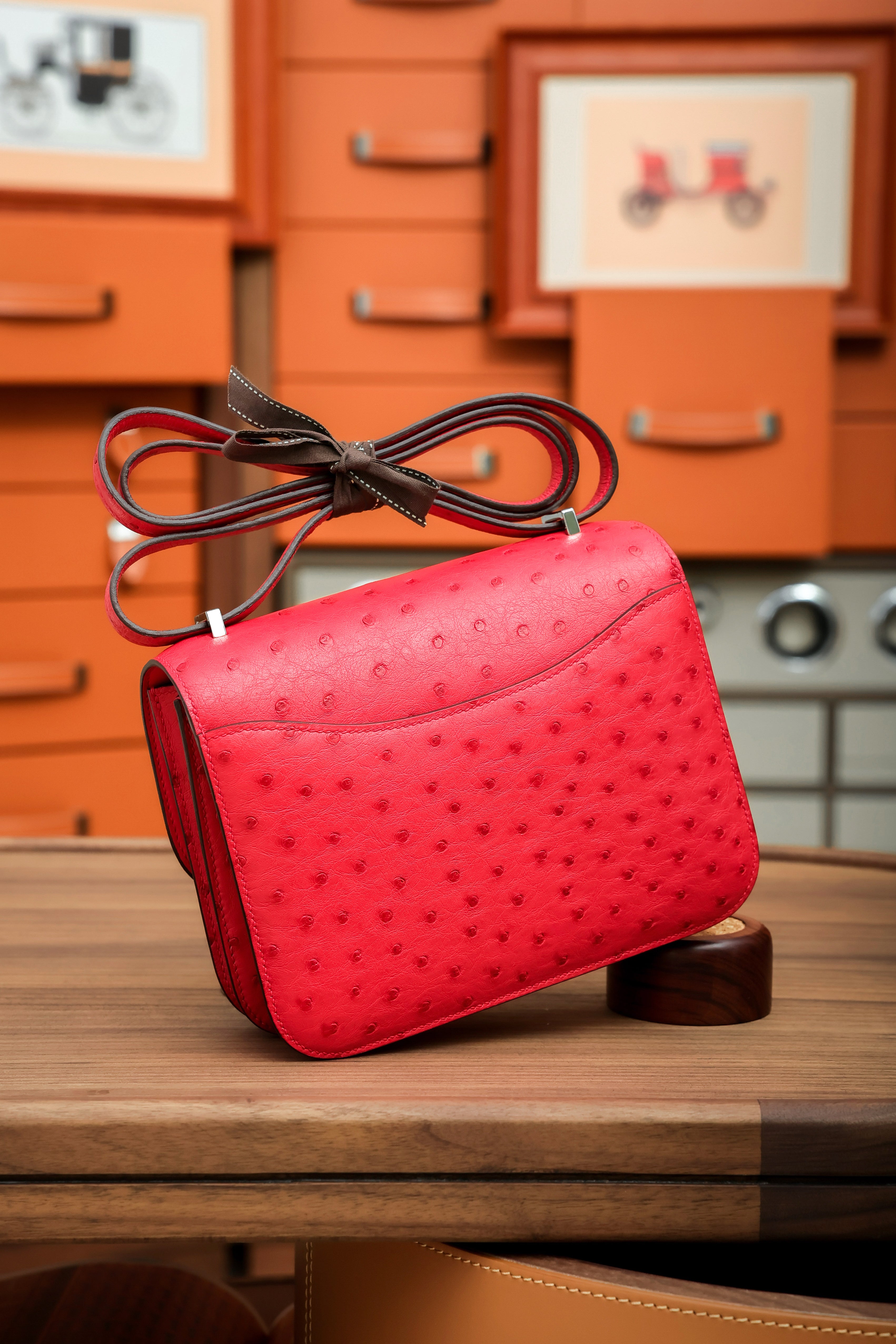 Constance- All Handmade Golden / Sliver Rouge Casaque Ostrich  leather