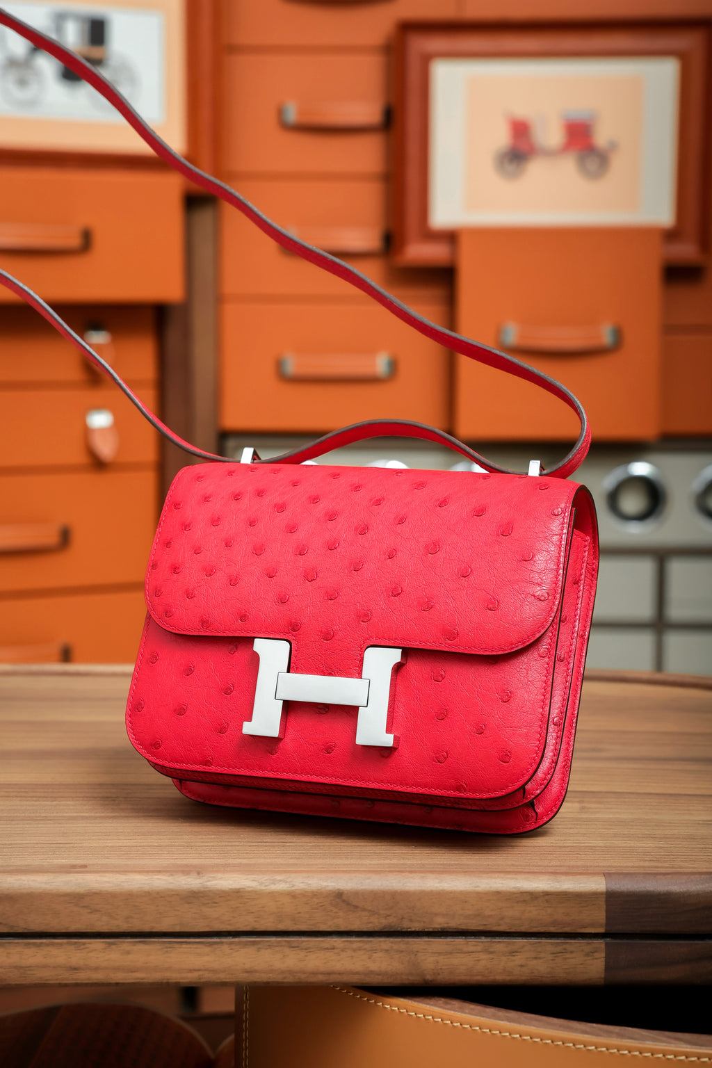 Constance- All Handmade Golden / Sliver Rouge Casaque Ostrich  leather