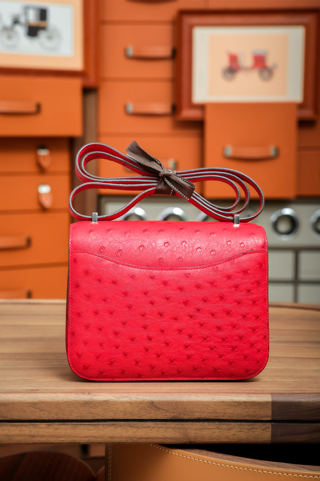 Constance- All Handmade Golden / Sliver Rouge Casaque Ostrich  leather