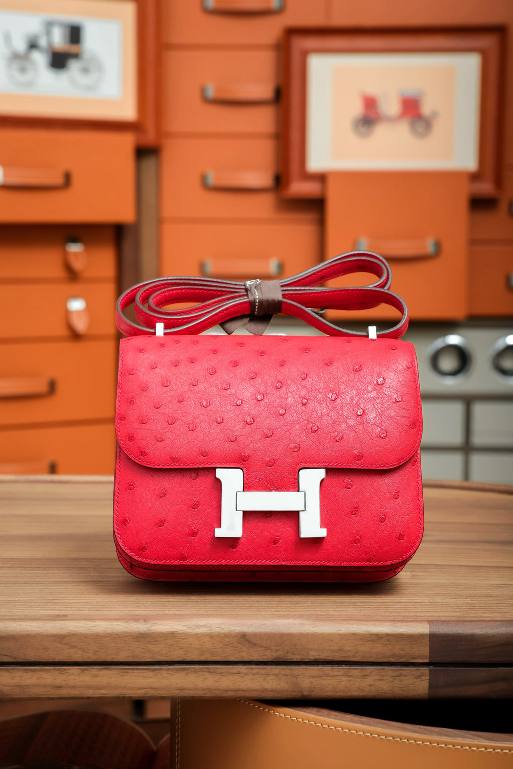 Constance- All Handmade Golden / Sliver Rouge Casaque Ostrich  leather