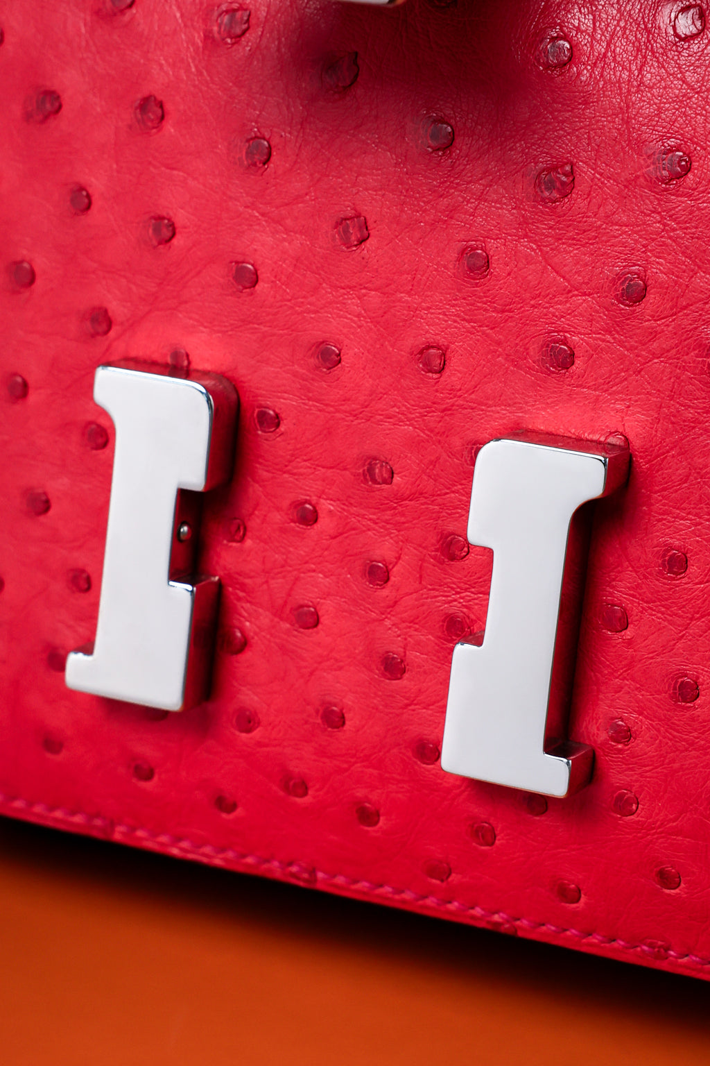 Constance- All Handmade Golden / Sliver Rouge Casaque Ostrich  leather